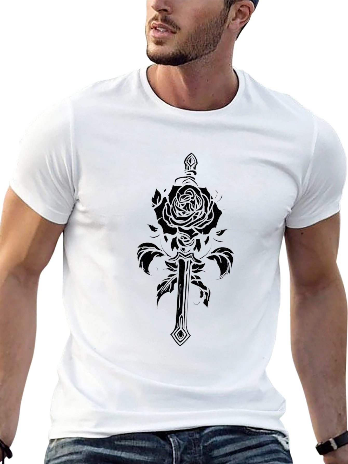Rose & Sword Graphic Black T-Shirt