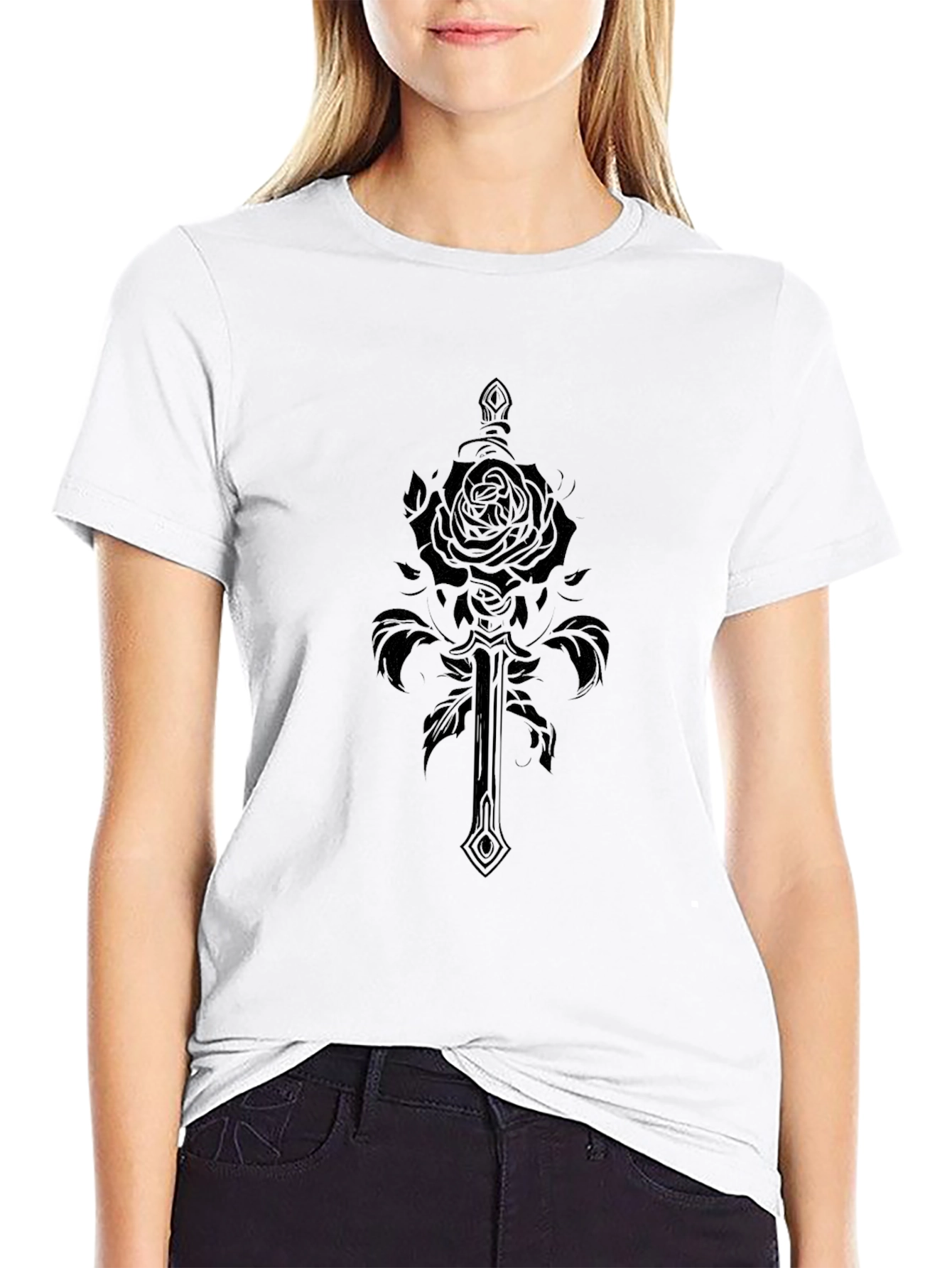Rose & Sword Graphic Black T-Shirt