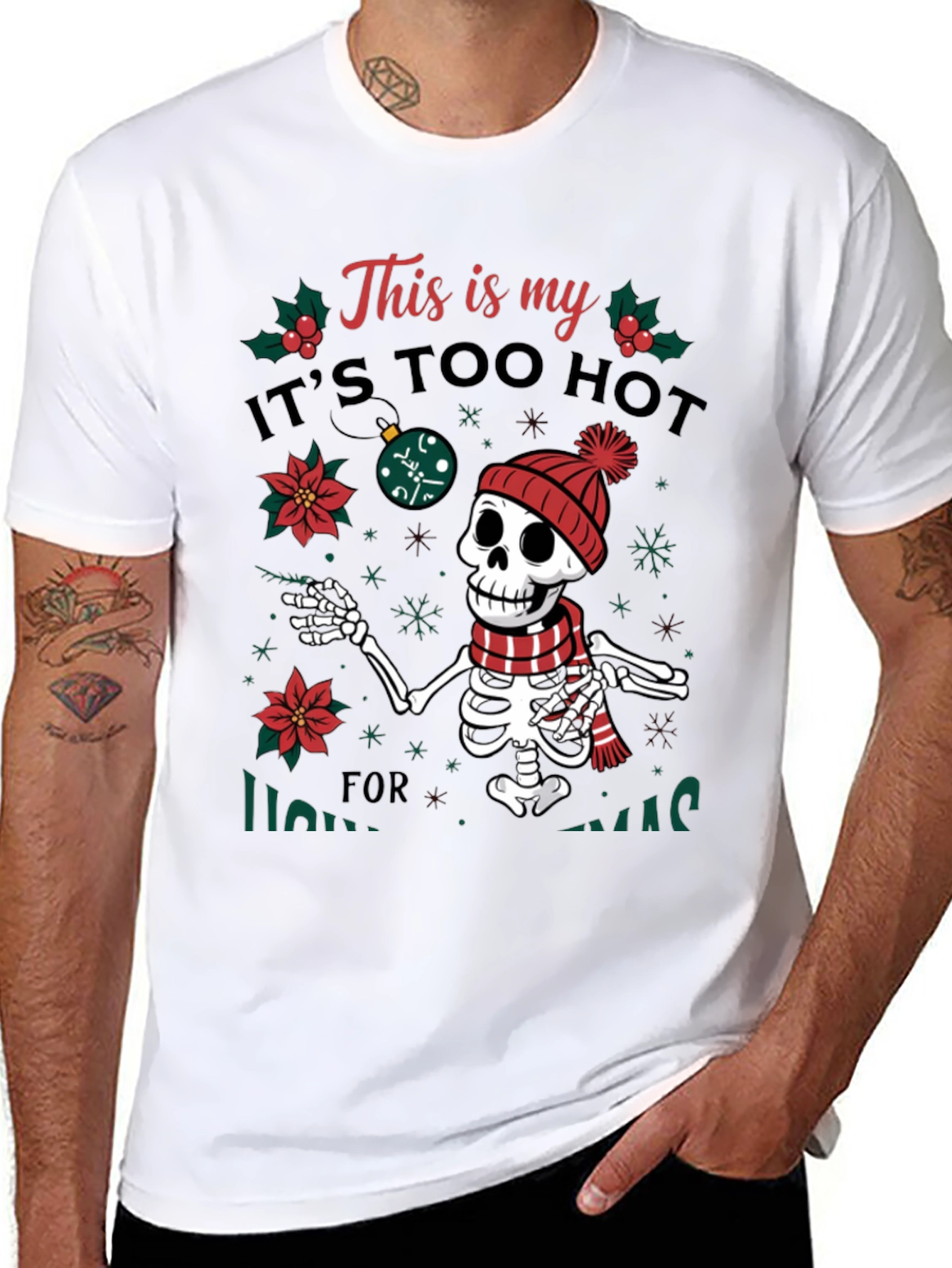 Funny Too Hot for Xmas Skeleton Holiday T-Shirt