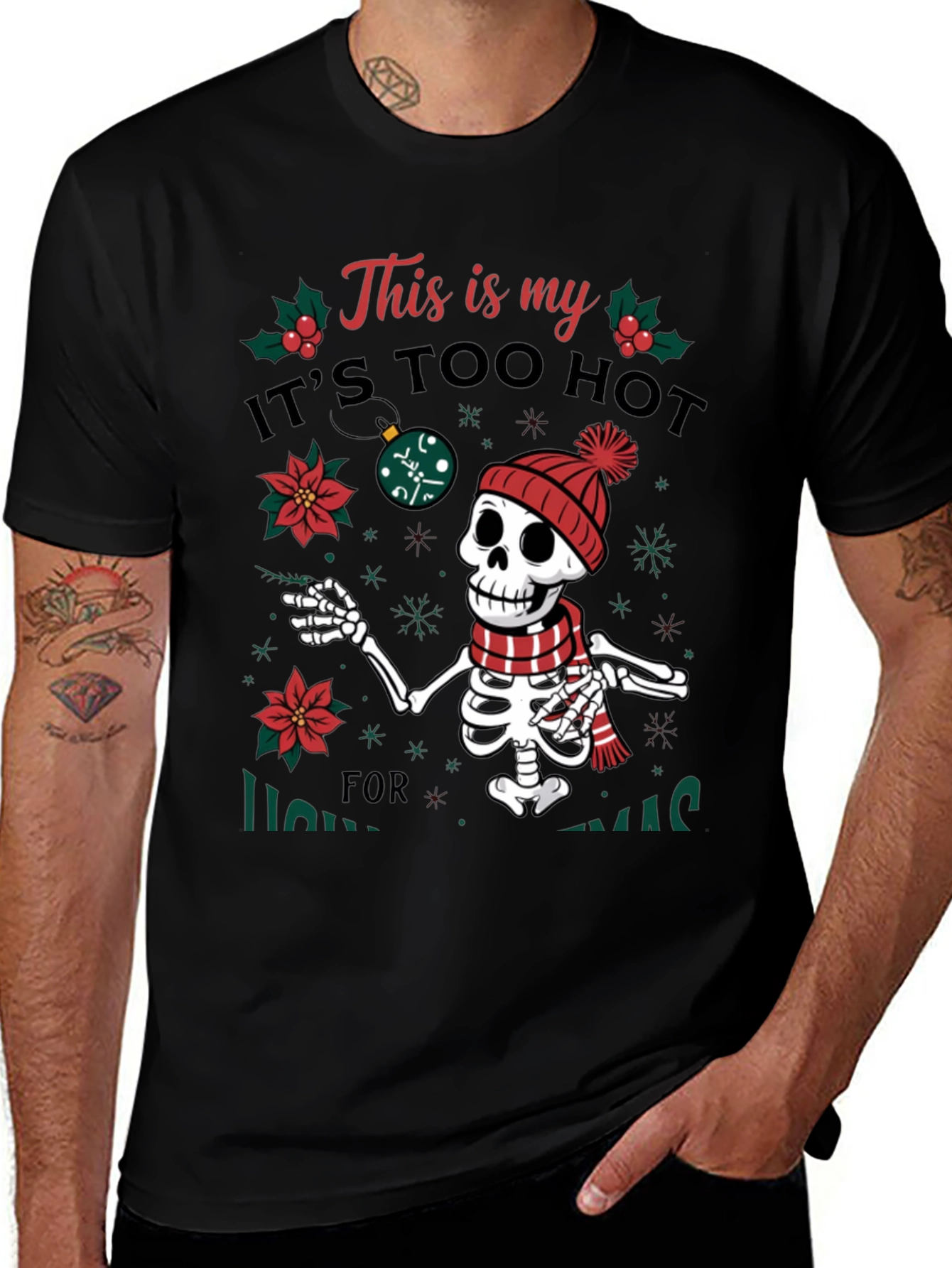 Funny Too Hot for Xmas Skeleton Holiday T-Shirt