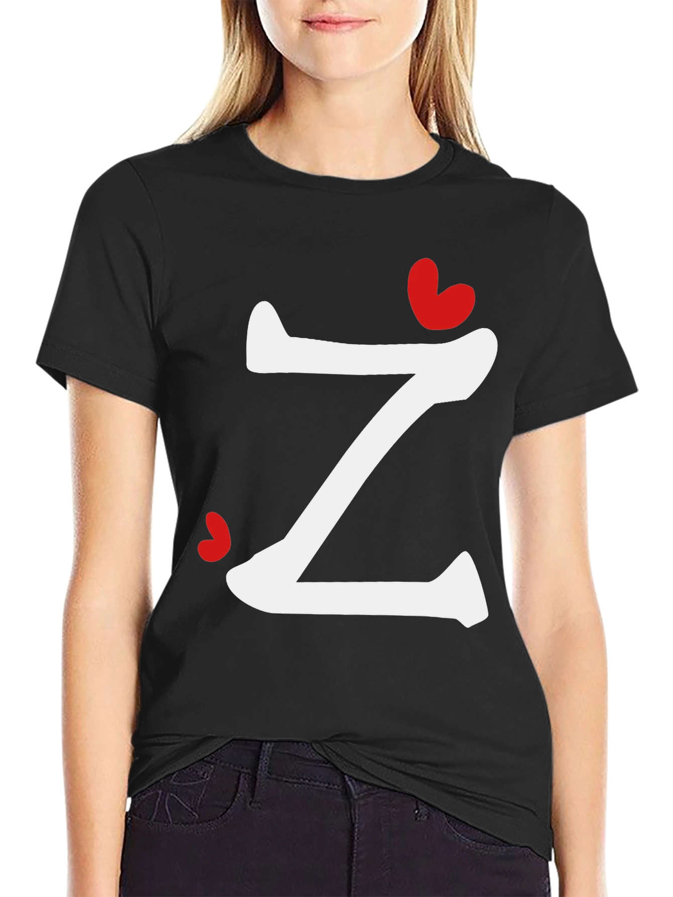 Letter Z Heart Graphic T-Shirt - Modern Casual Tee