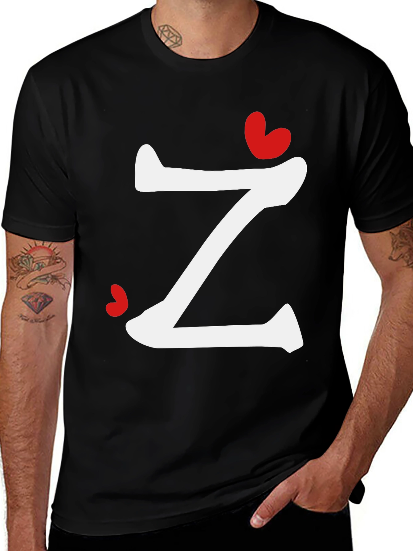 Letter Z Heart Graphic T-Shirt - Modern Casual Tee