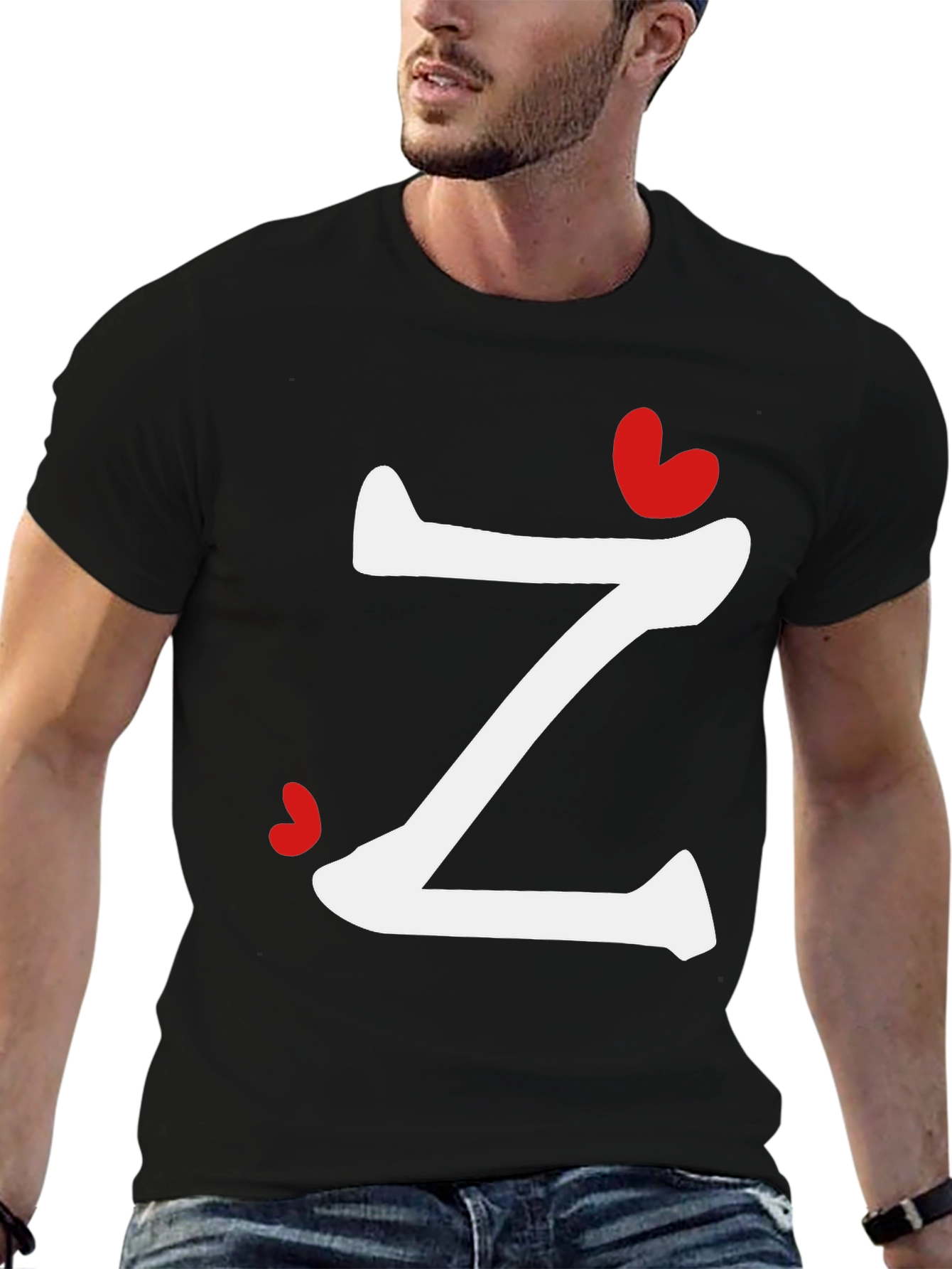Letter Z Heart Graphic T-Shirt - Modern Casual Tee