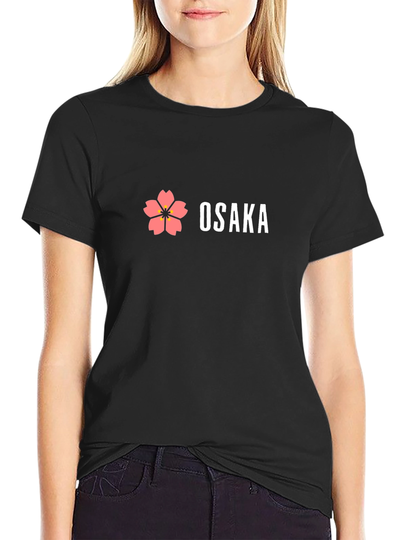 Osaka Flower Graphic Black T-Shirt