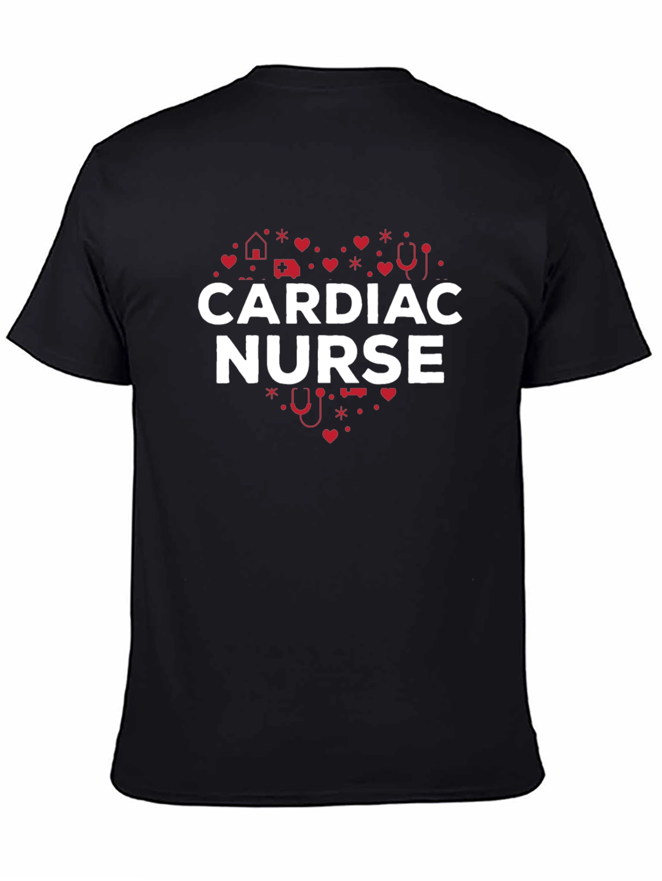 Cardiac Nurse Heart Graphic T-Shirt - Black