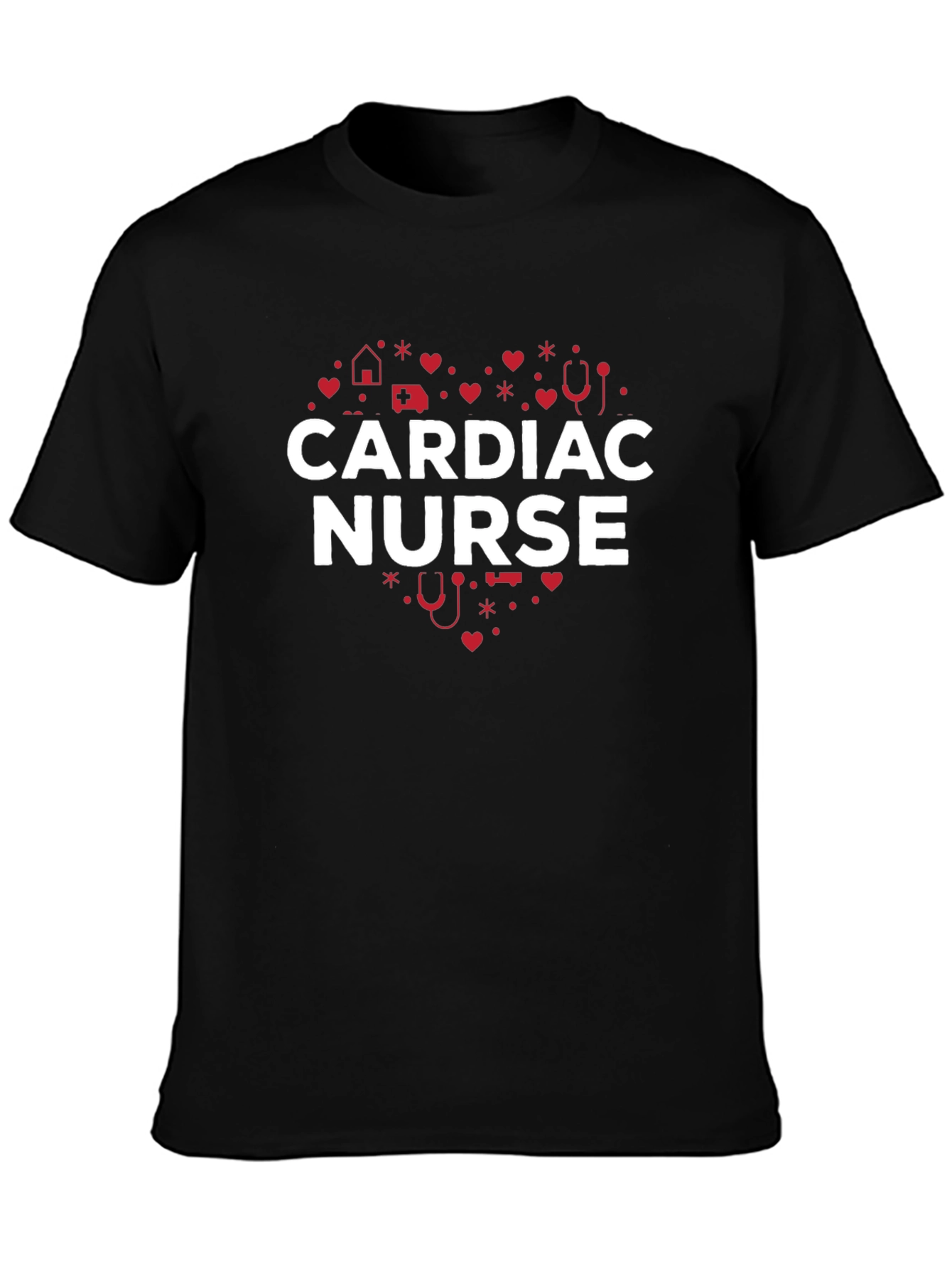 Cardiac Nurse Heart Graphic T-Shirt - Black
