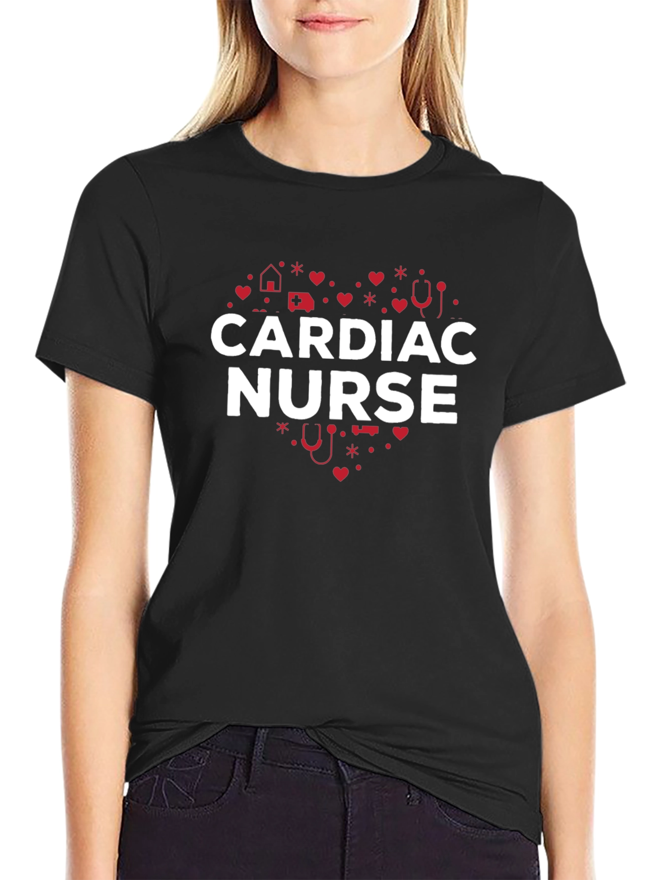 Cardiac Nurse Heart Graphic T-Shirt - Black