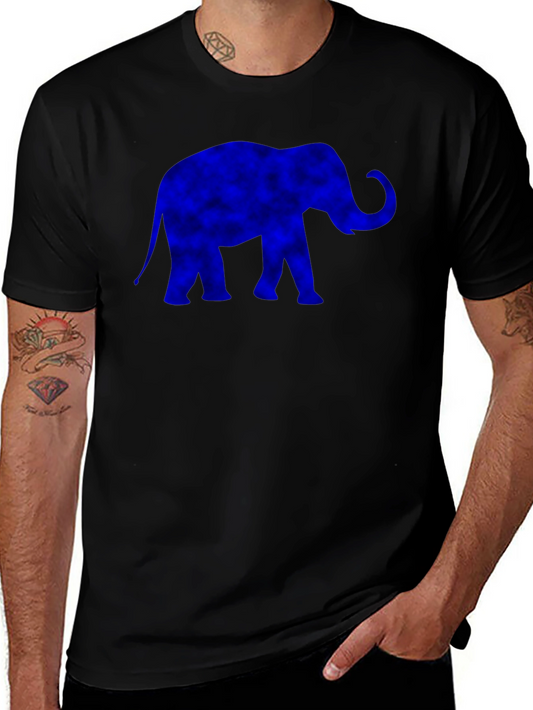 Blue Elephant Graphic Print Black T-Shirt