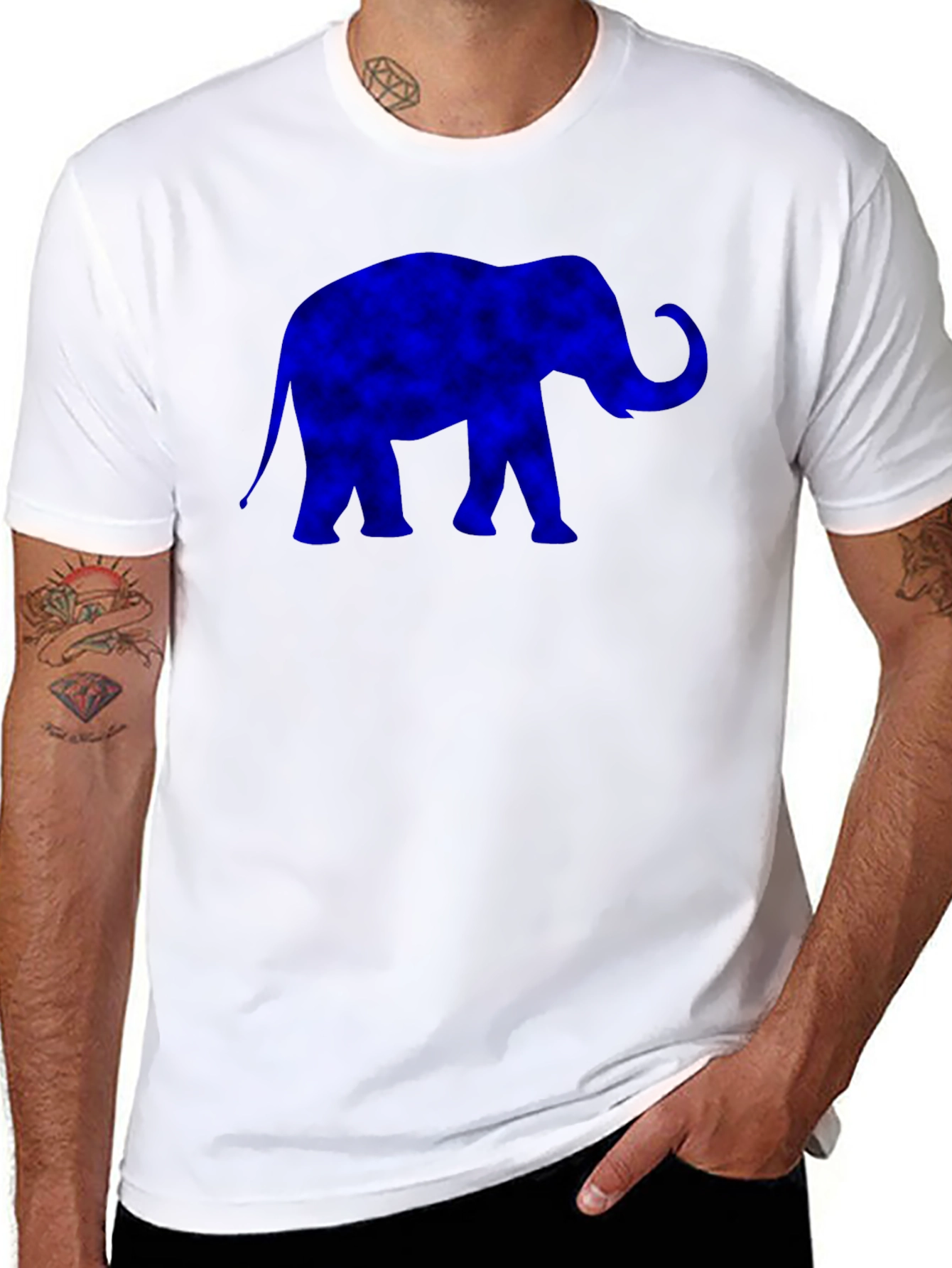 Blue Elephant Graphic Print Black T-Shirt