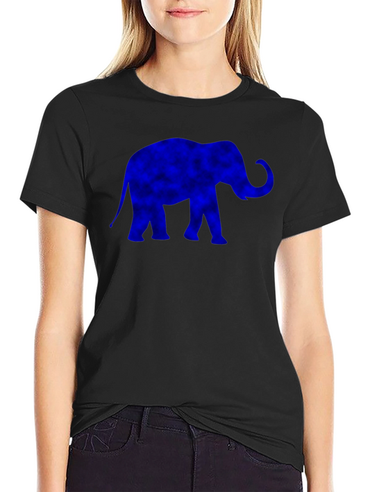 Blue Elephant Graphic Print Black T-Shirt