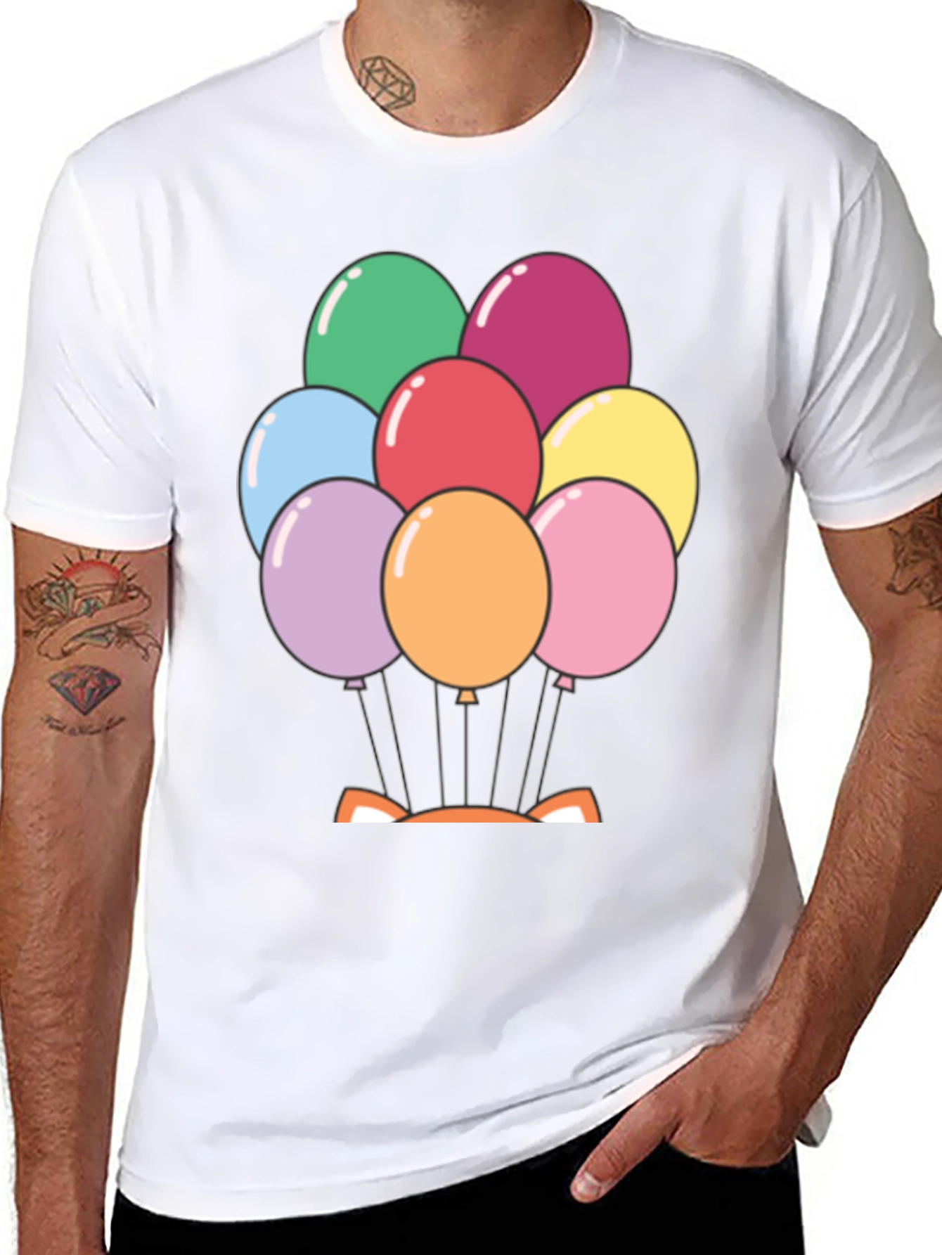 Balloon Fox Graphic Tee - Fun Novelty Shirt