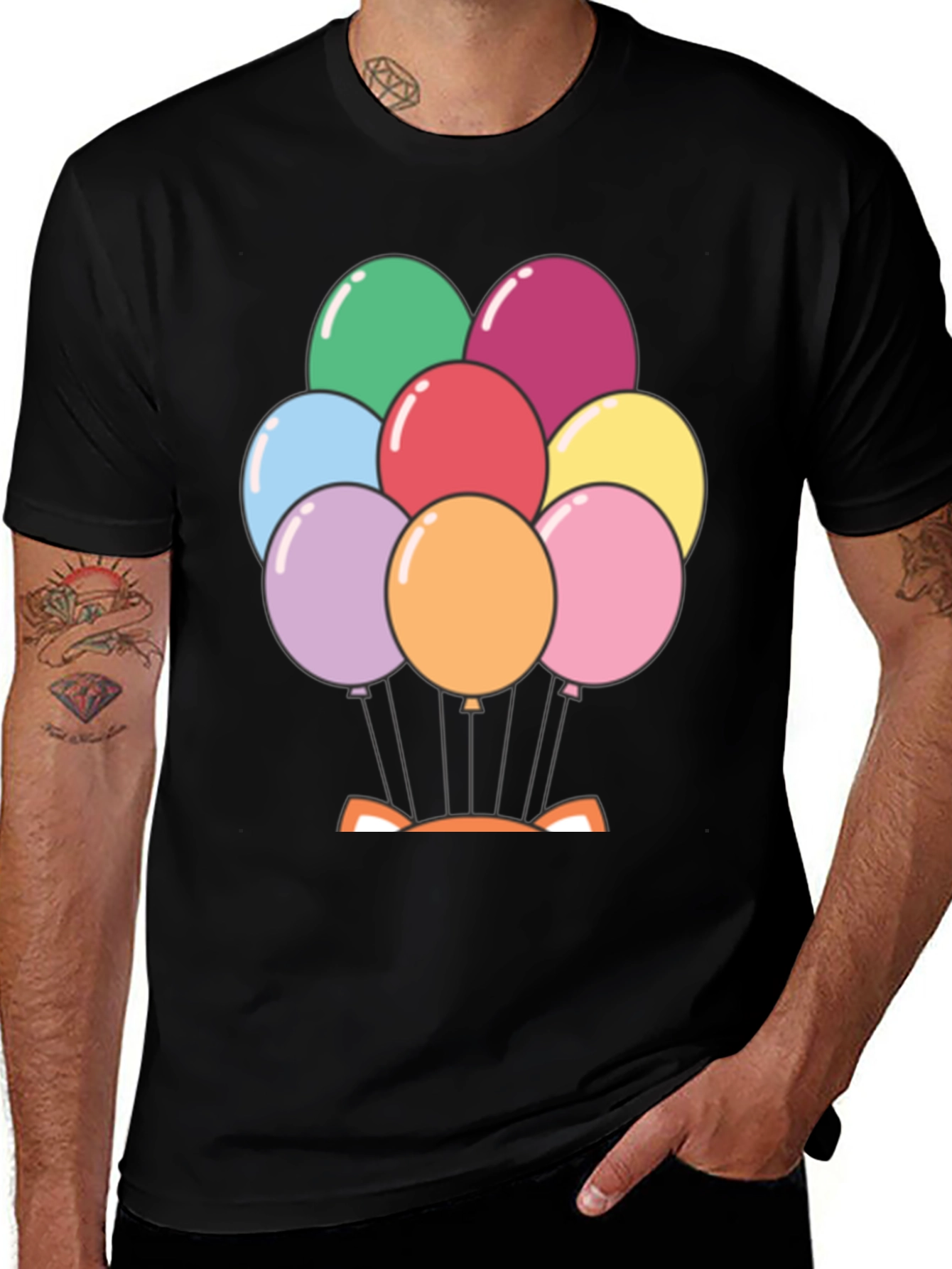 Balloon Fox Graphic Tee - Fun Novelty Shirt