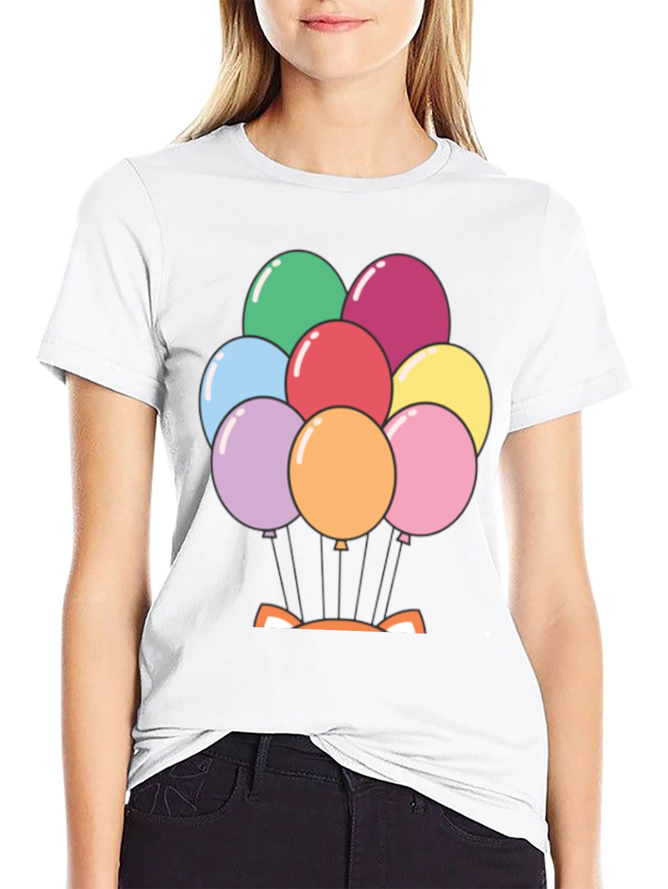 Balloon Fox Graphic Tee - Fun Novelty Shirt
