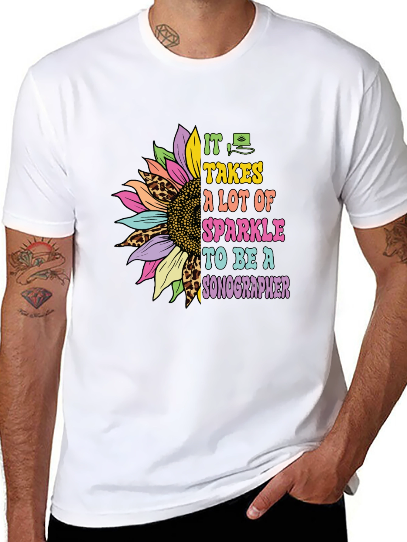 Sparkle Sonographer T-Shirt - Floral Design