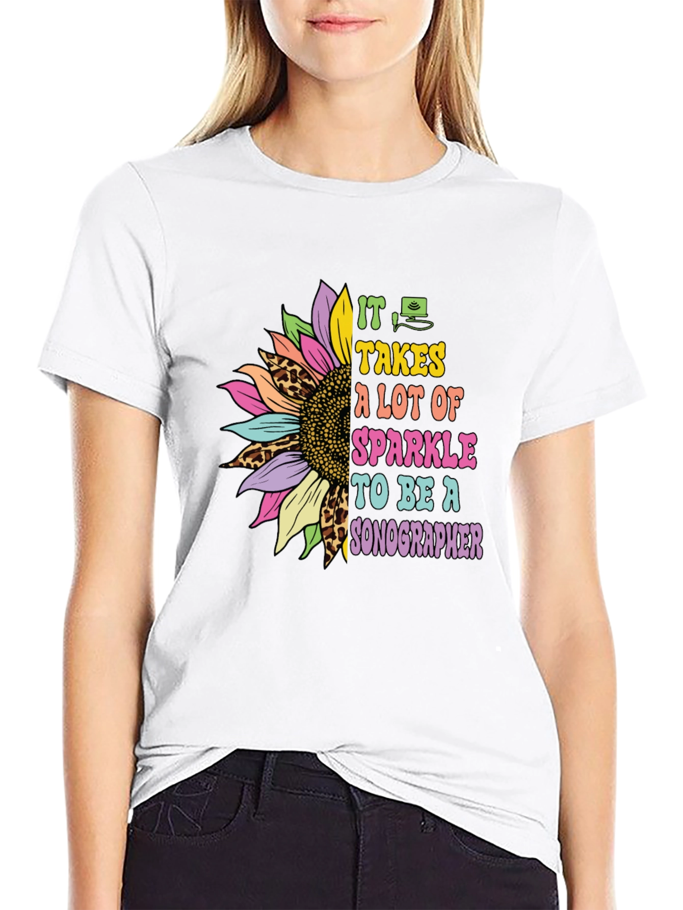 Sparkle Sonographer T-Shirt - Floral Design
