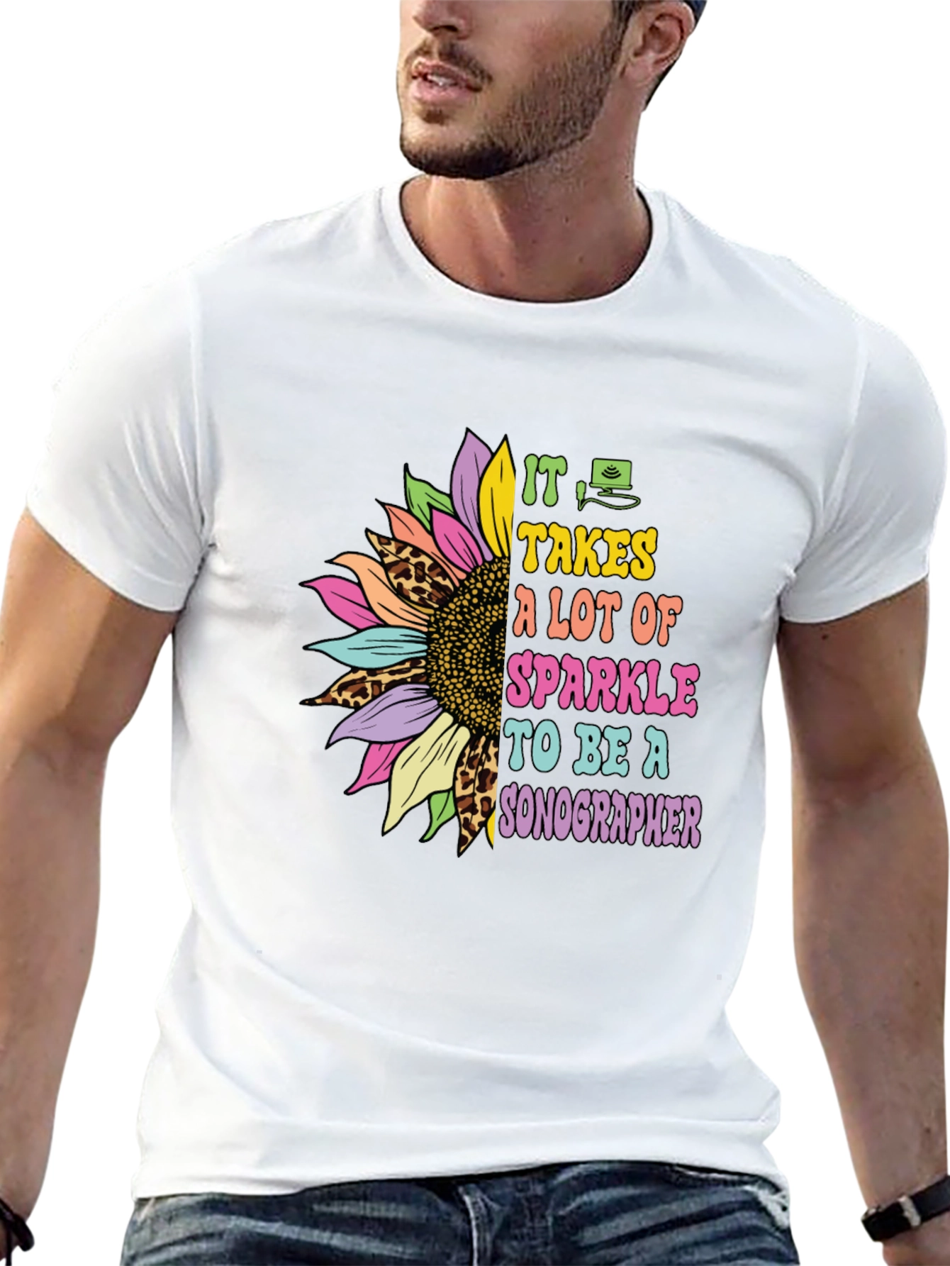 Sparkle Sonographer T-Shirt - Floral Design