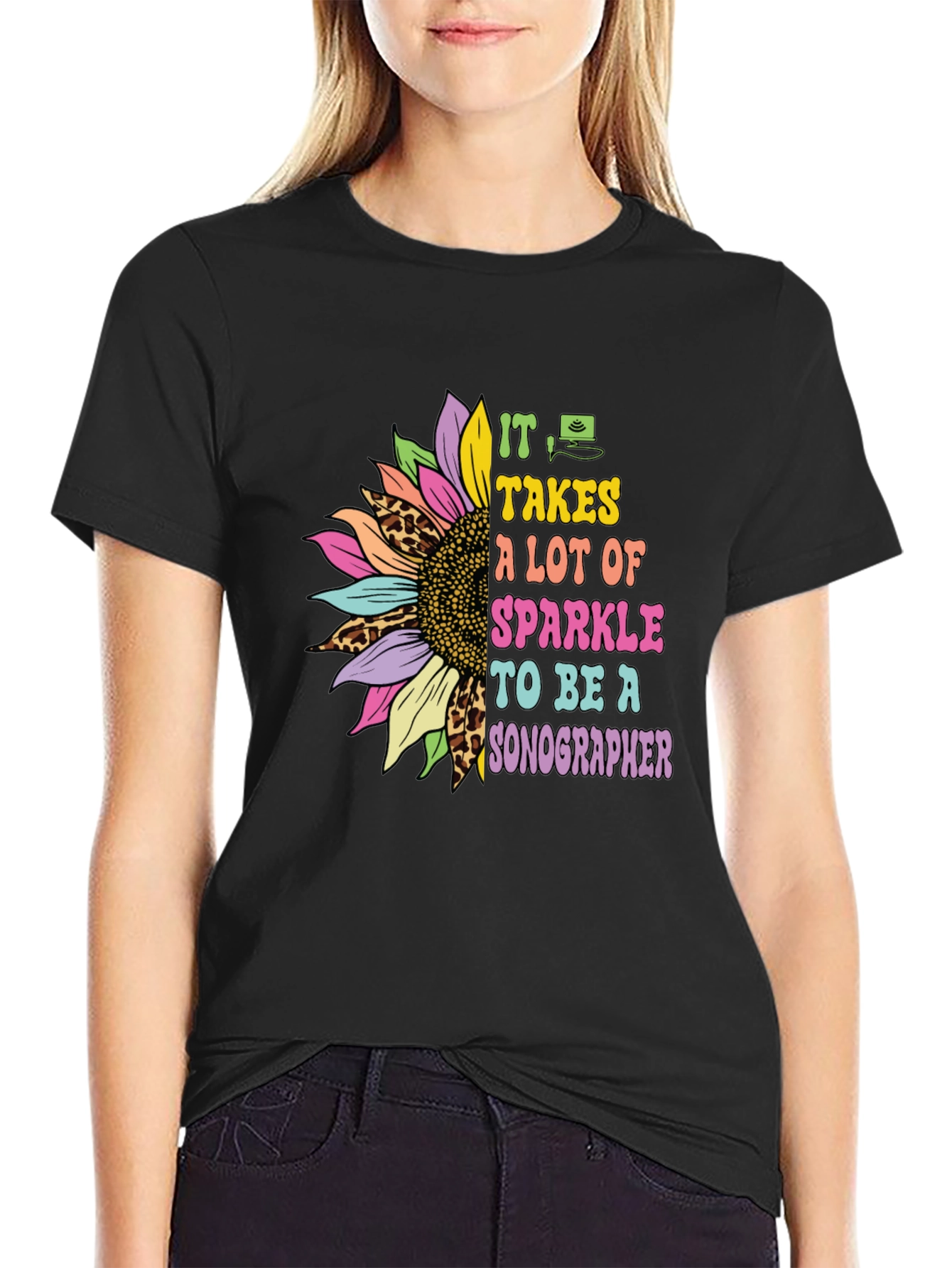 Sparkle Sonographer T-Shirt - Floral Design