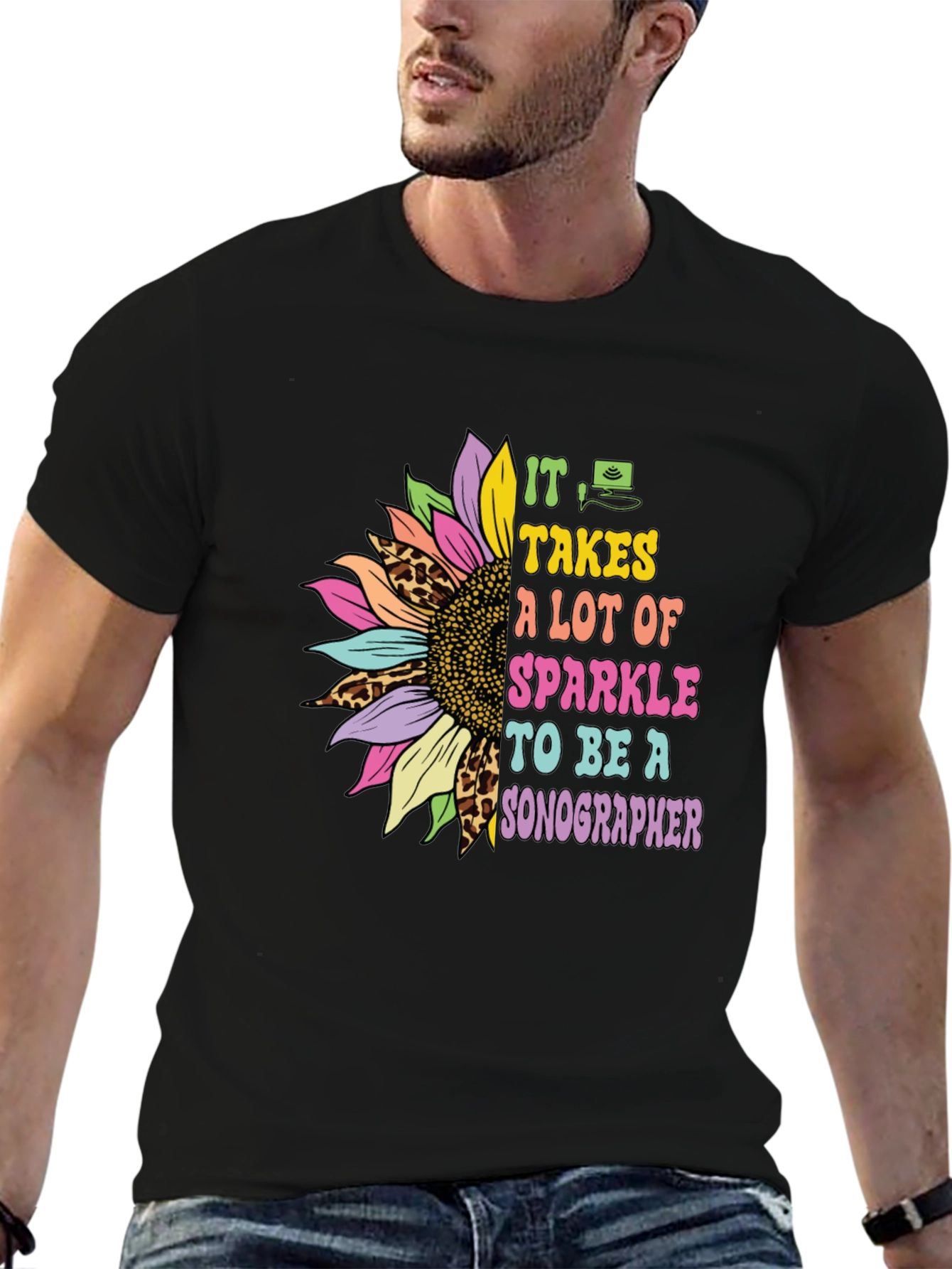 Sparkle Sonographer T-Shirt - Floral Design