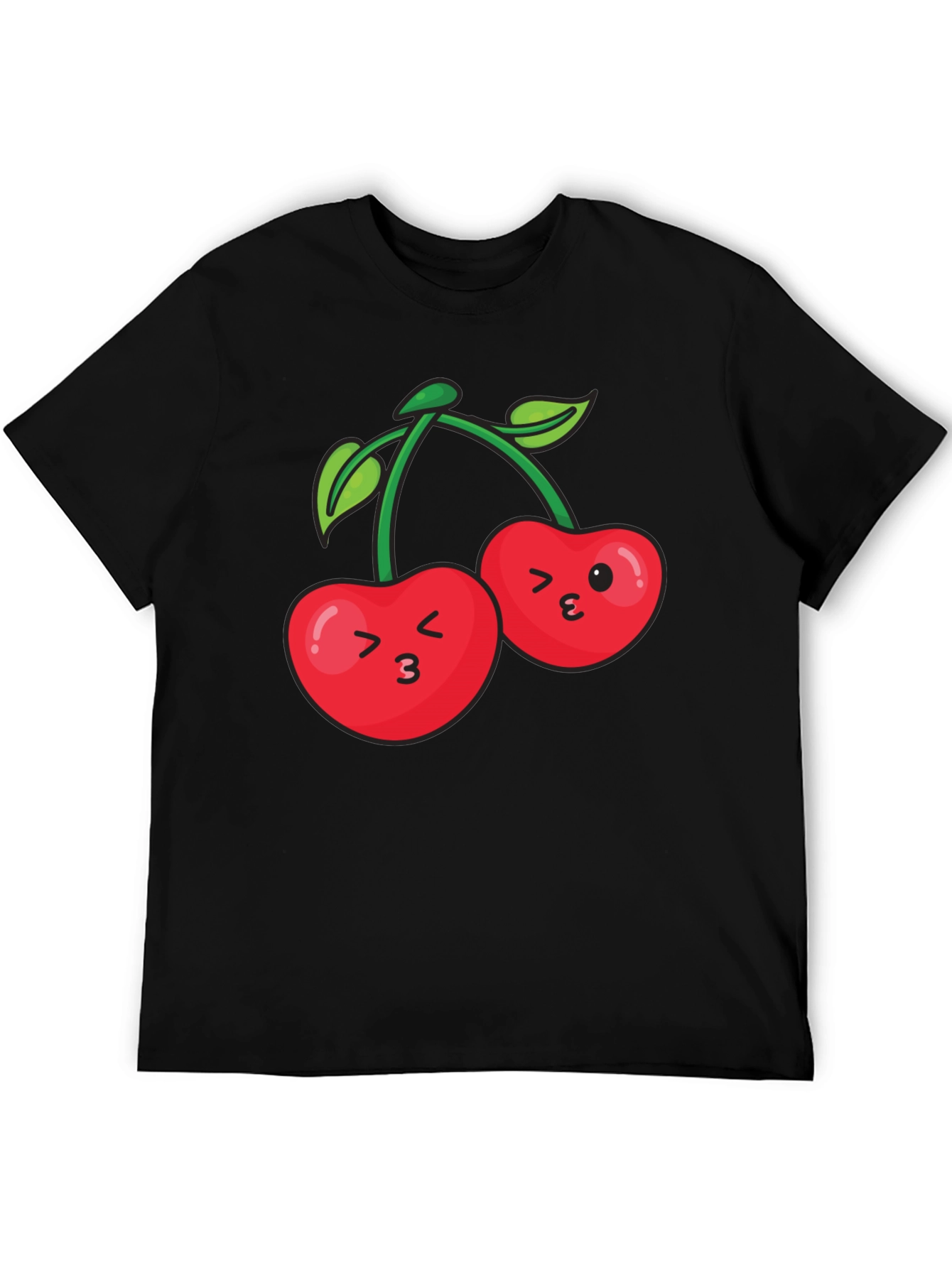 Cute Cherry Face Black T-Shirt