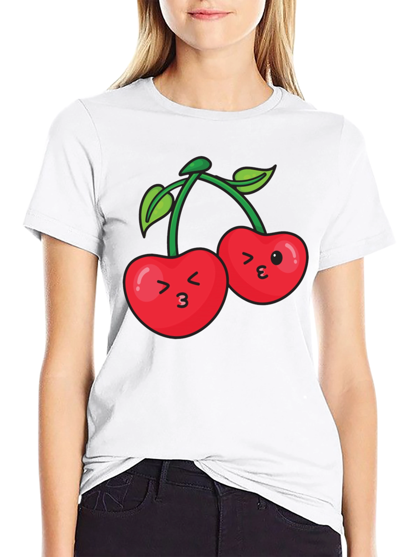 Cute Cherry Face Black T-Shirt