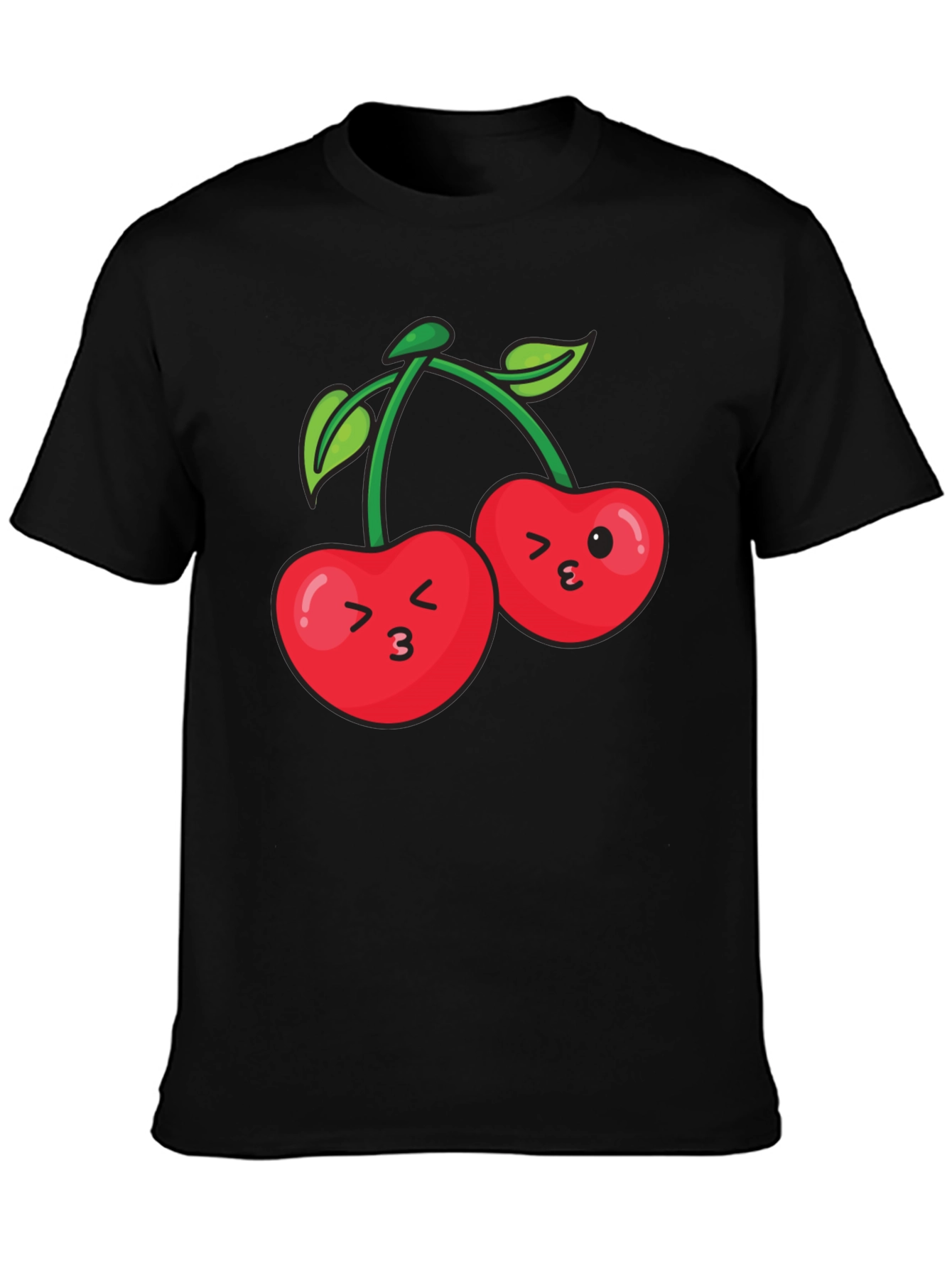 Cute Cherry Face Black T-Shirt