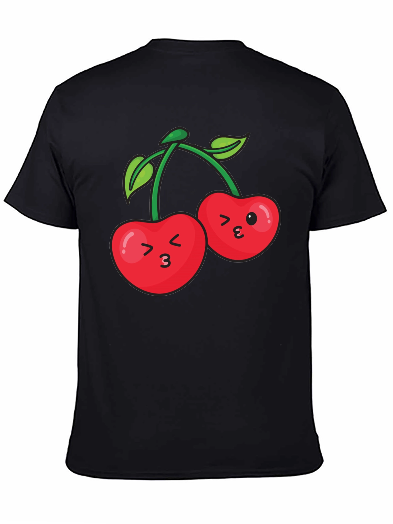 Cute Cherry Face Black T-Shirt