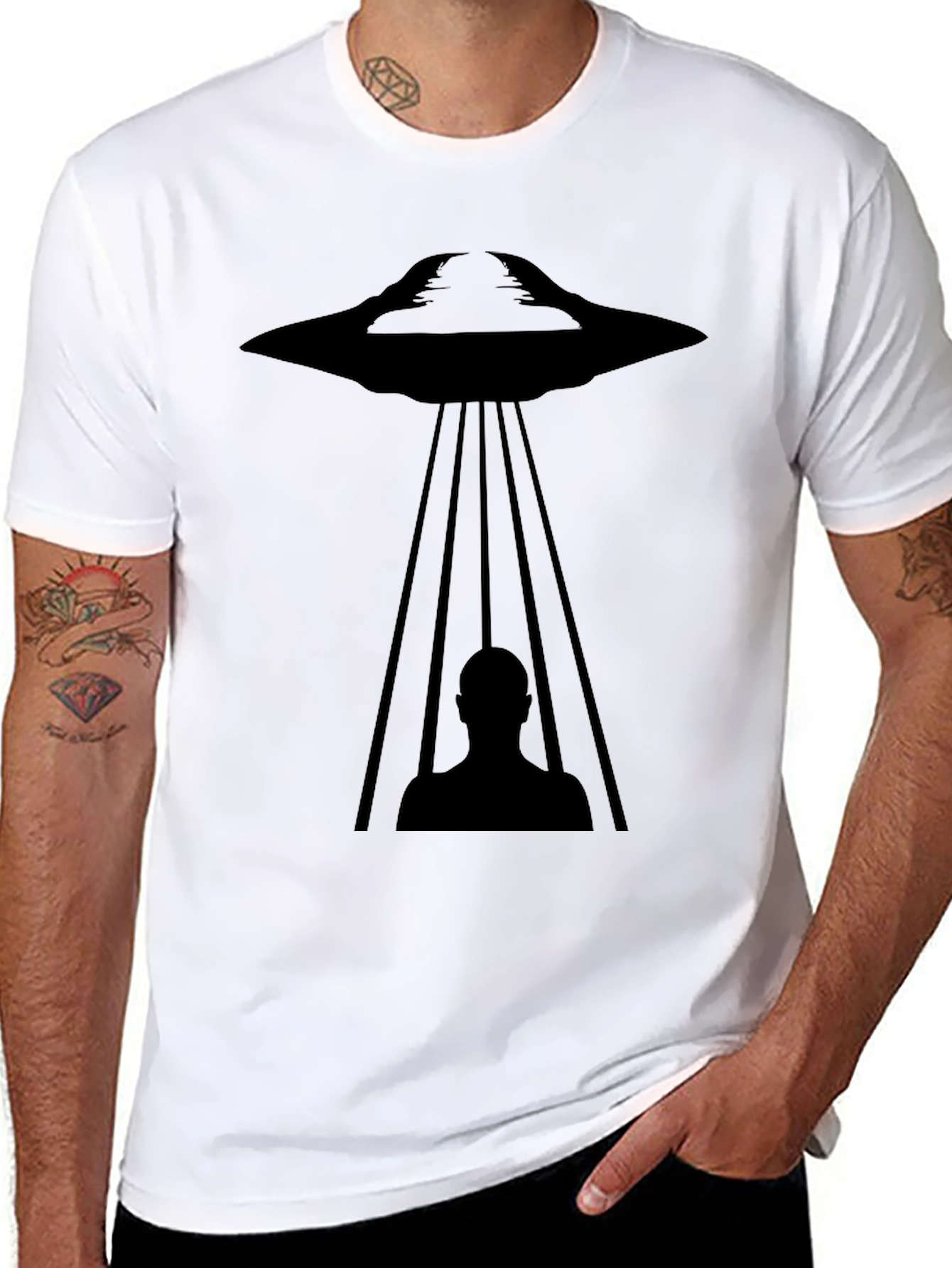 UFO Abduction Graphic T-Shirt - Black