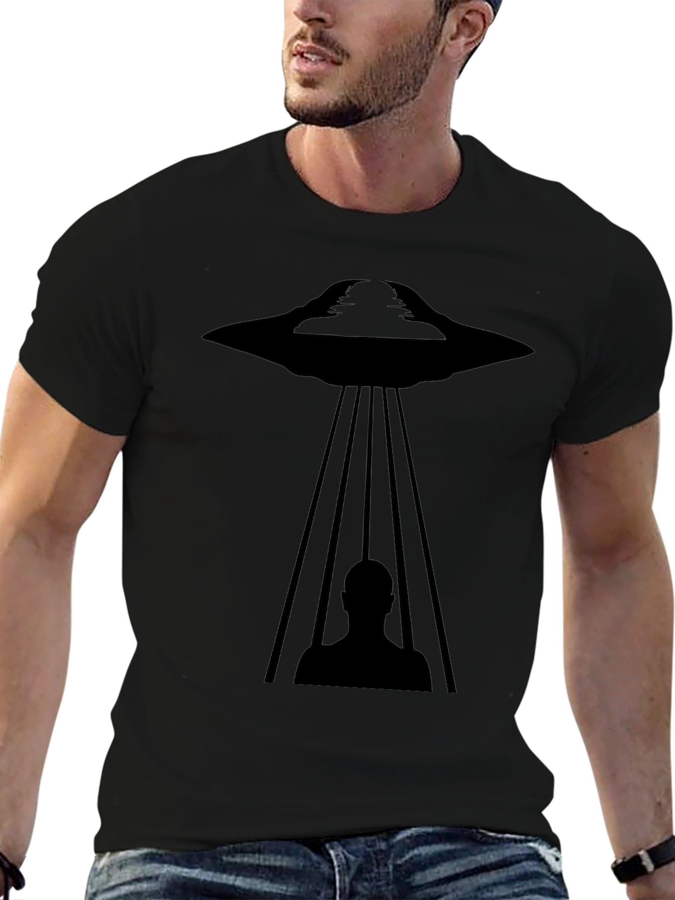 UFO Abduction Graphic T-Shirt - Black