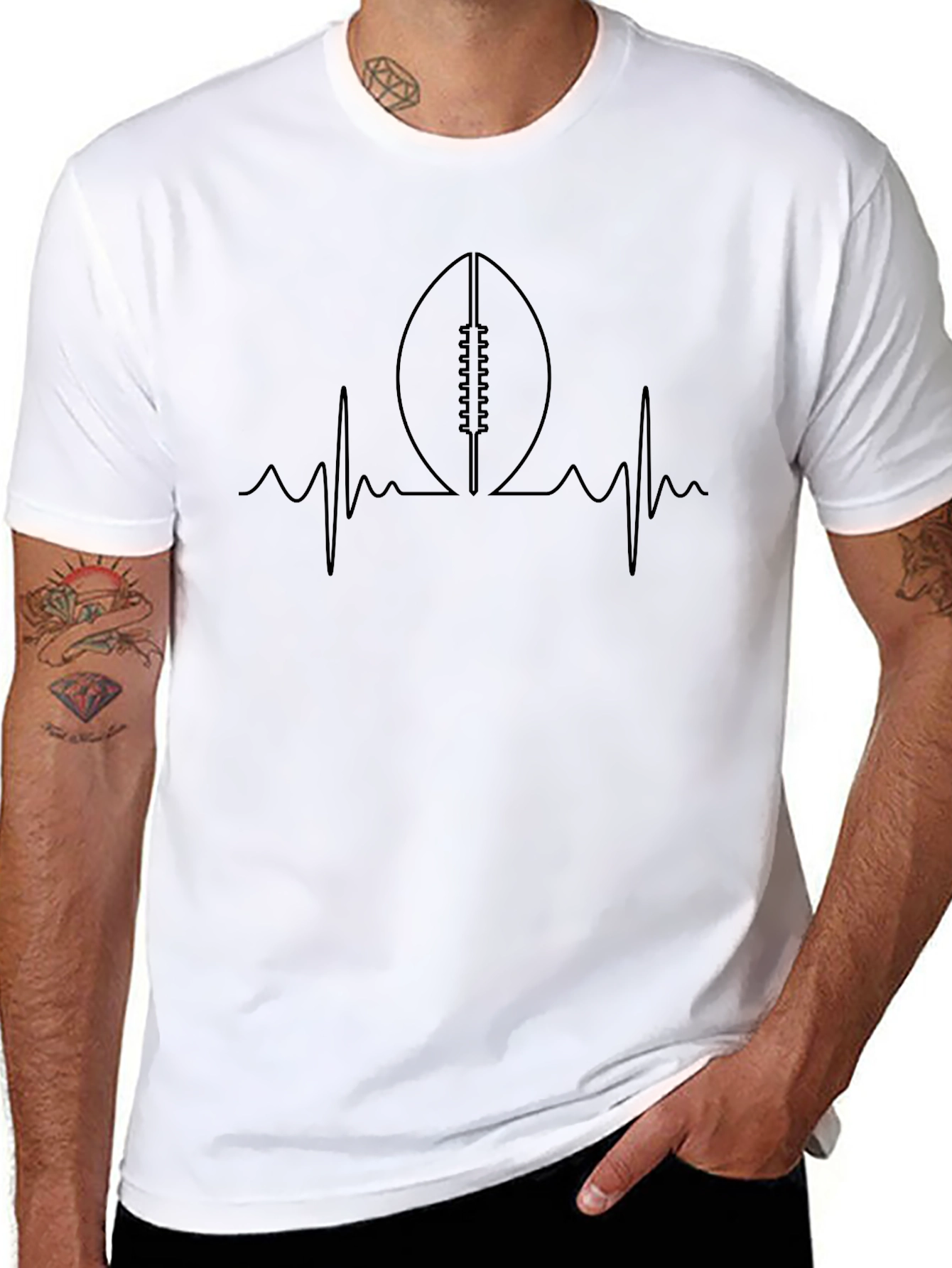 Football Heartbeat T-Shirt - Black