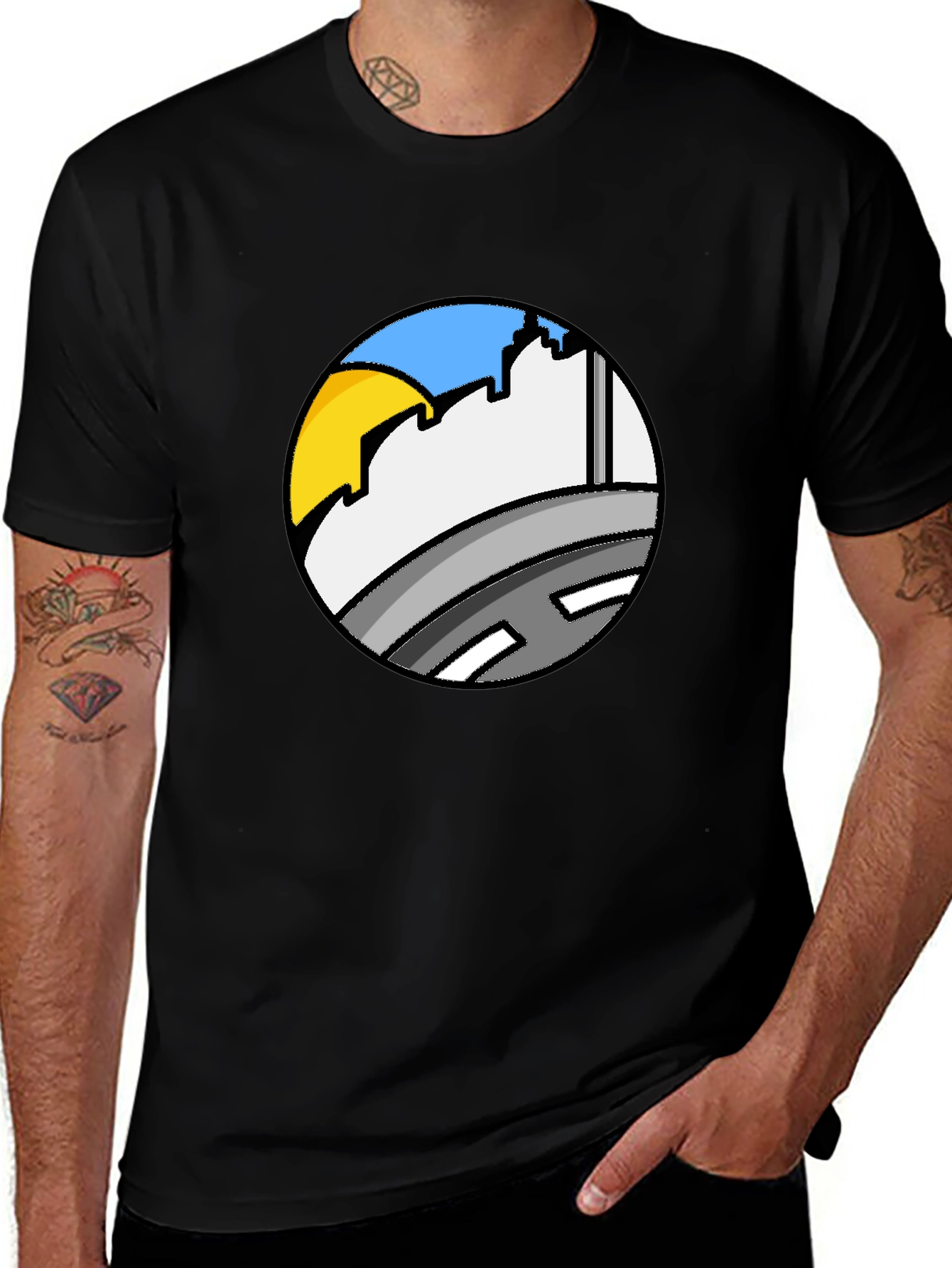 Cityscape Circle Tee - Urban Style Black T-Shirt