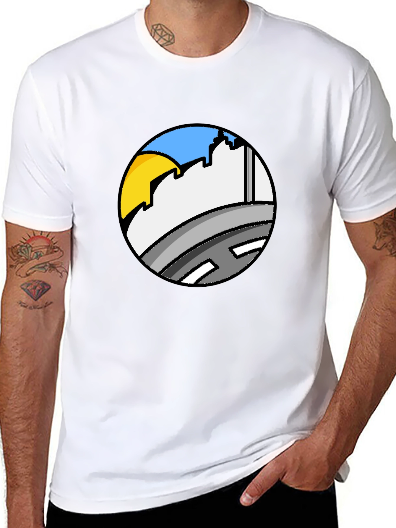 Cityscape Circle Tee - Urban Style Black T-Shirt