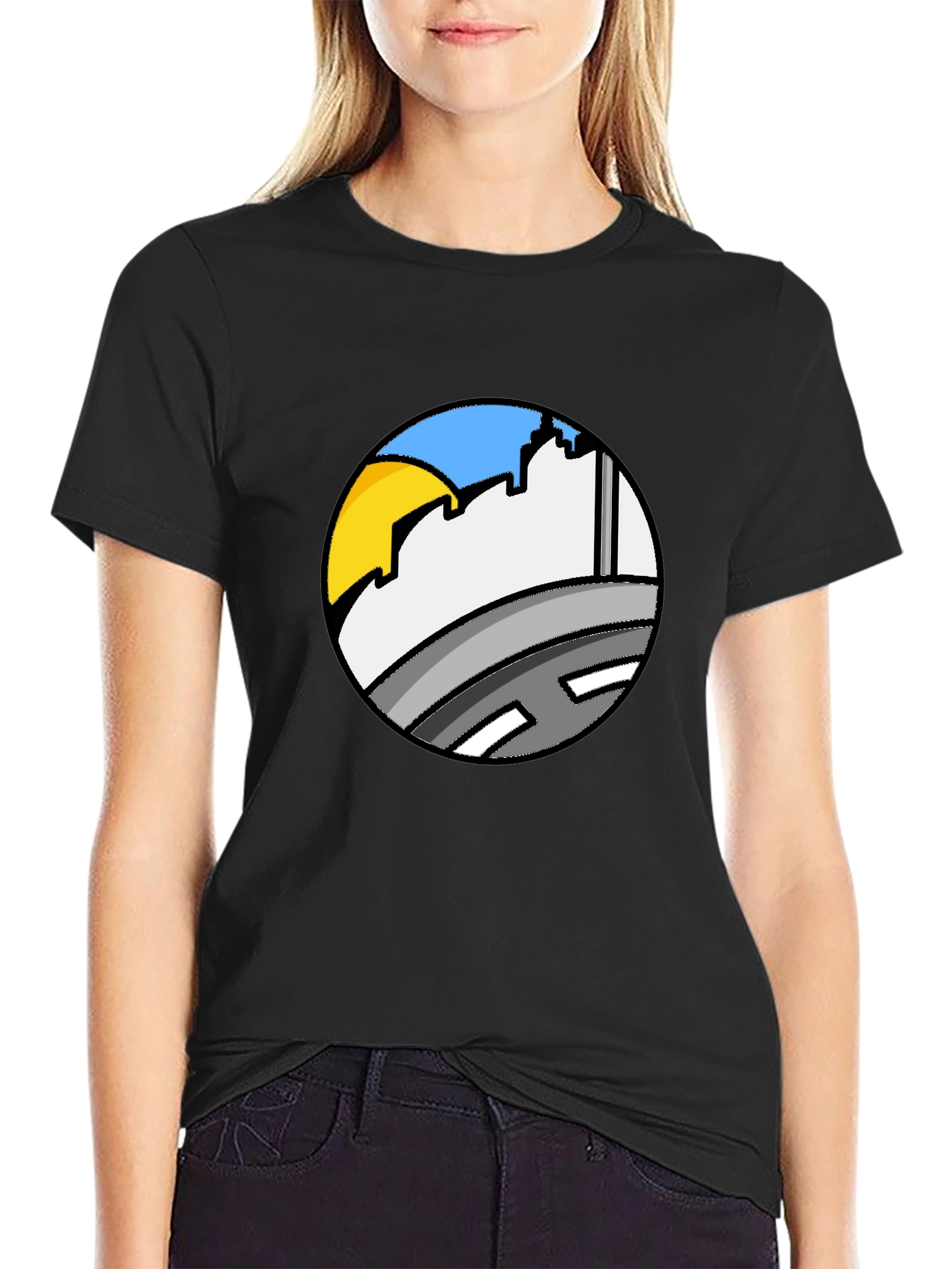 Cityscape Circle Tee - Urban Style Black T-Shirt