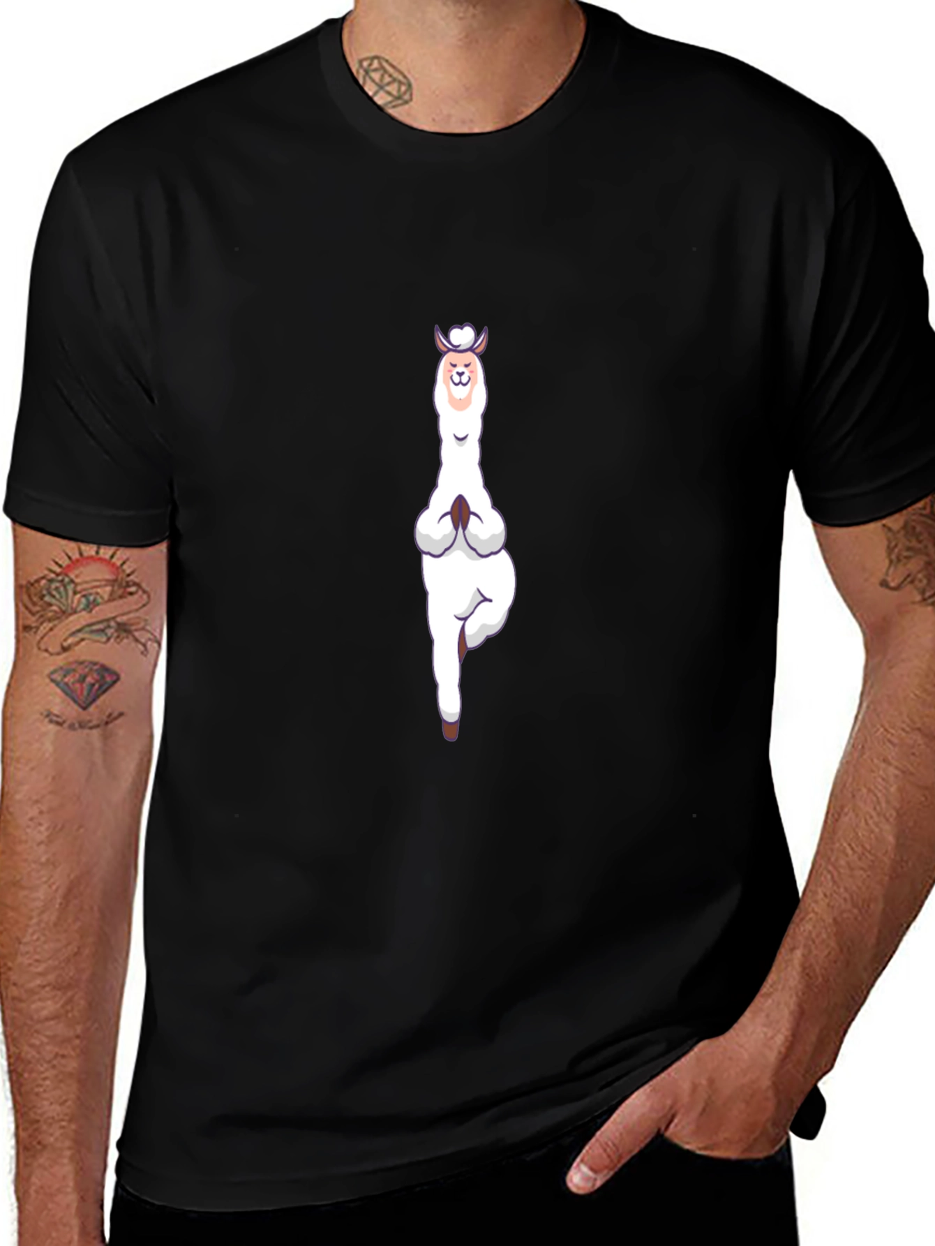 Yoga Llama Graphic Tee - Black Cotton T-Shirt