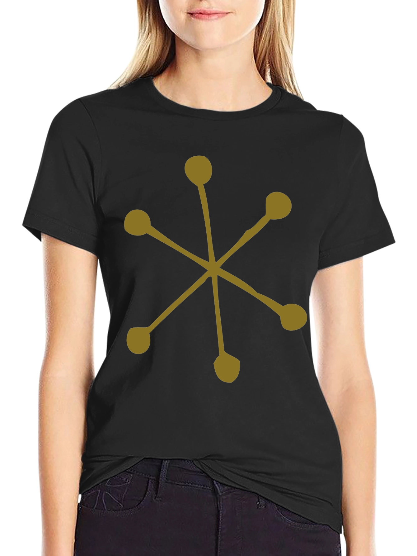 Abstract Starburst Graphic Tee - Black Cotton Casual