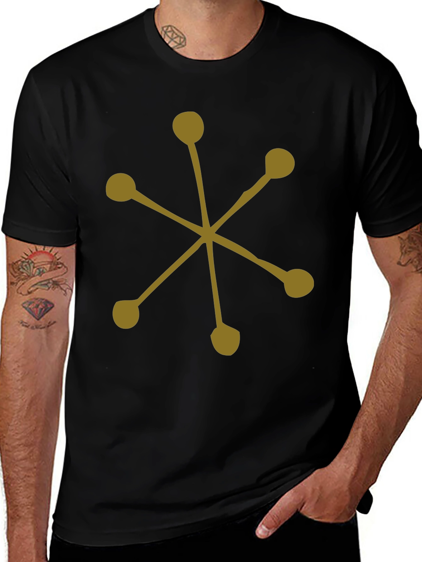 Abstract Starburst Graphic Tee - Black Cotton Casual