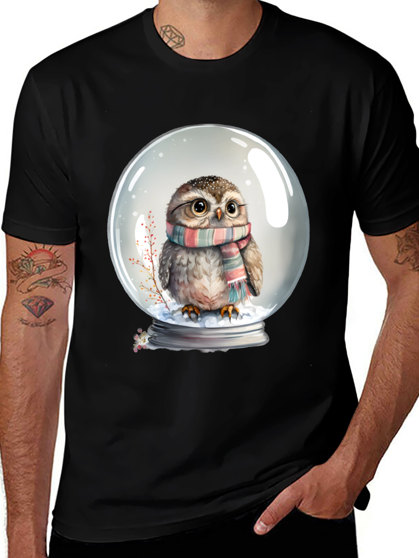 Snow Globe Owl Graphic Tee - Cute Winter T-Shirt