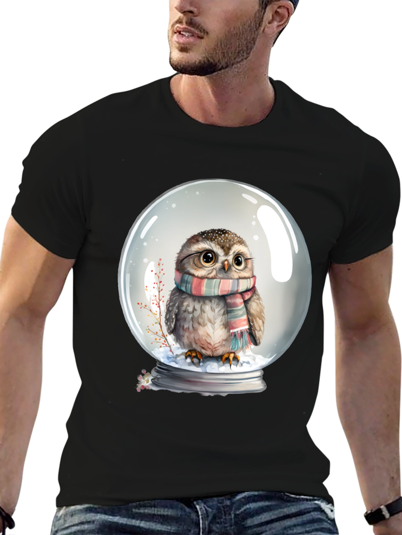 Snow Globe Owl Graphic Tee - Cute Winter T-Shirt