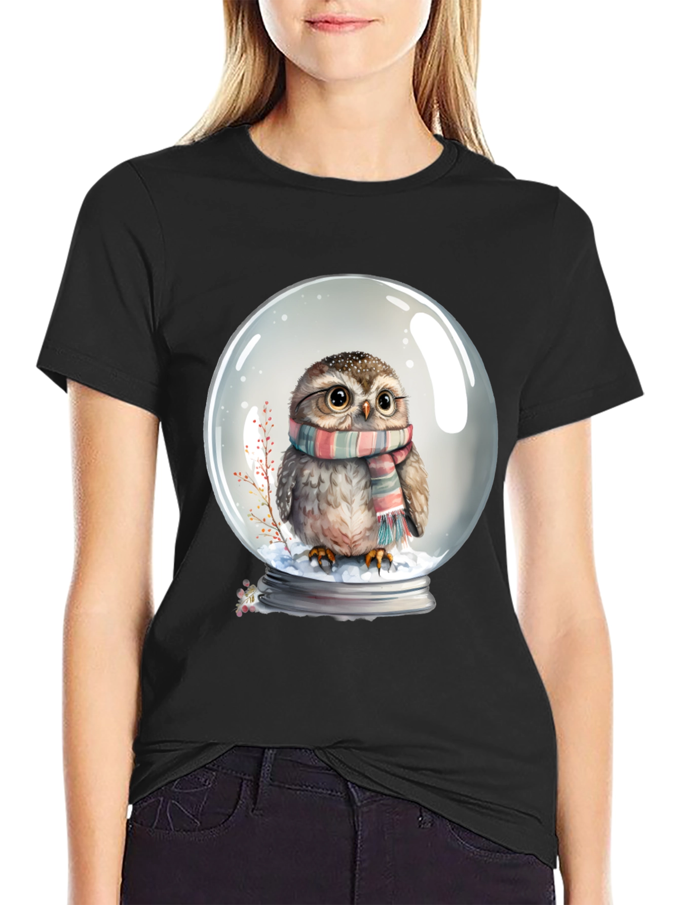 Snow Globe Owl Graphic Tee - Cute Winter T-Shirt