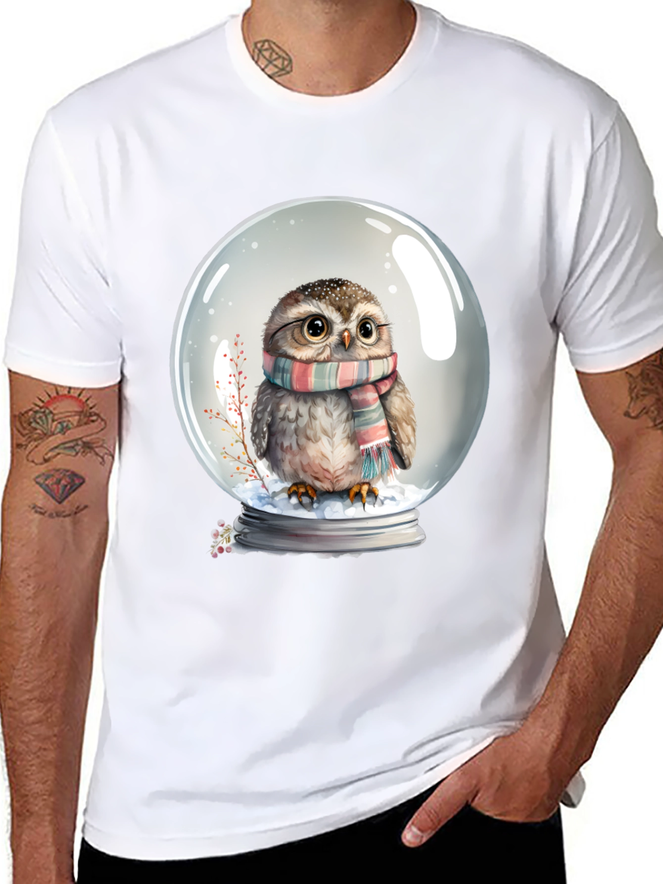 Snow Globe Owl Graphic Tee - Cute Winter T-Shirt
