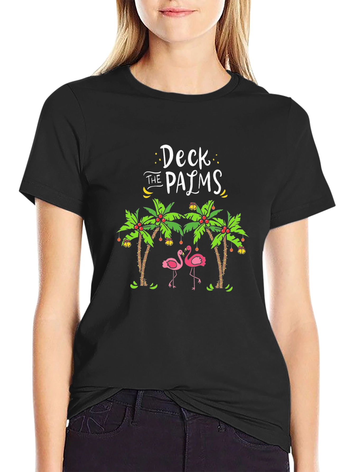 Deck the Palms Flamingo Holiday T-Shirt