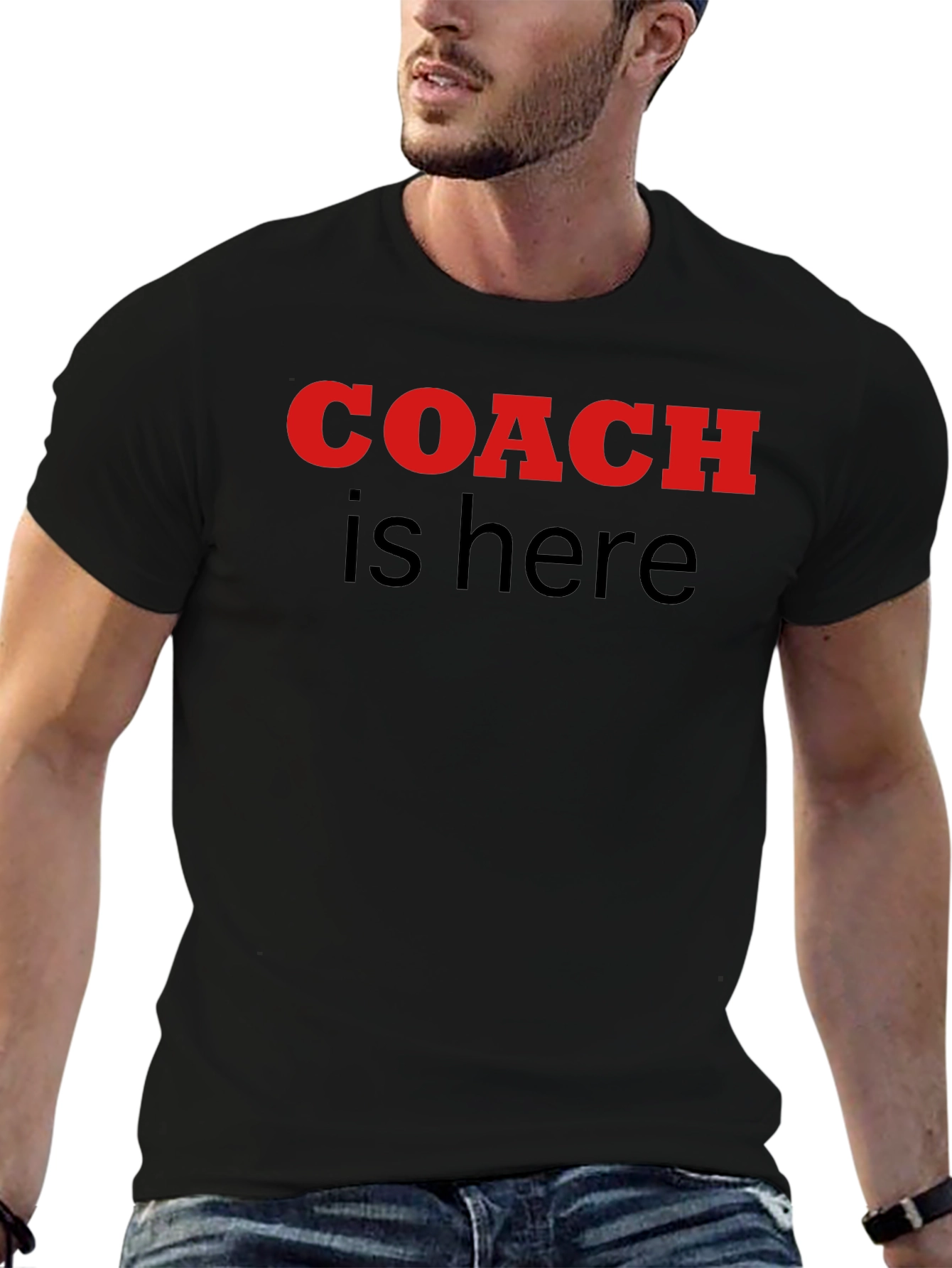 Coach Is Here Graphic Tee - Black Cotton T-Shirt