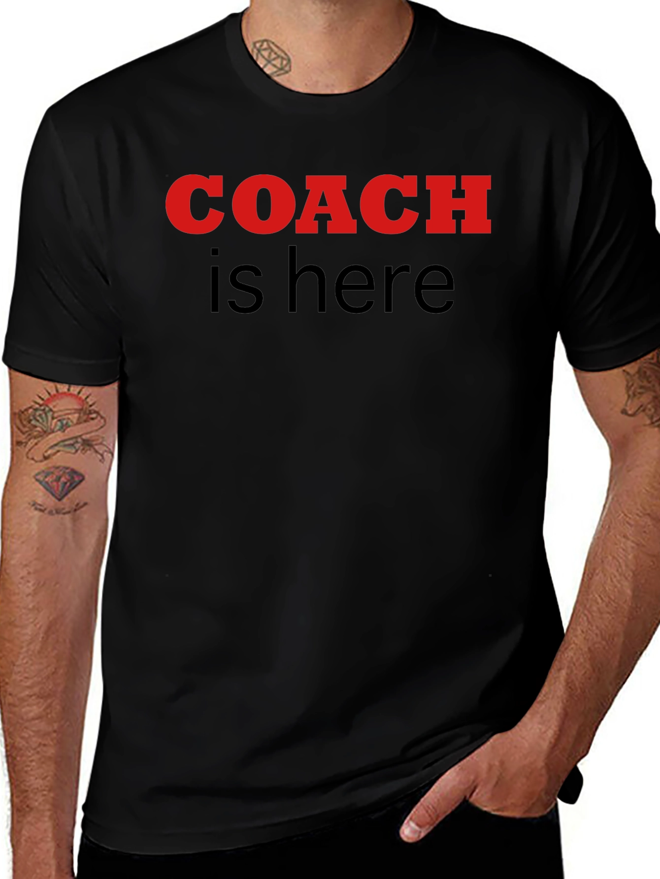 Coach Is Here Graphic Tee - Black Cotton T-Shirt