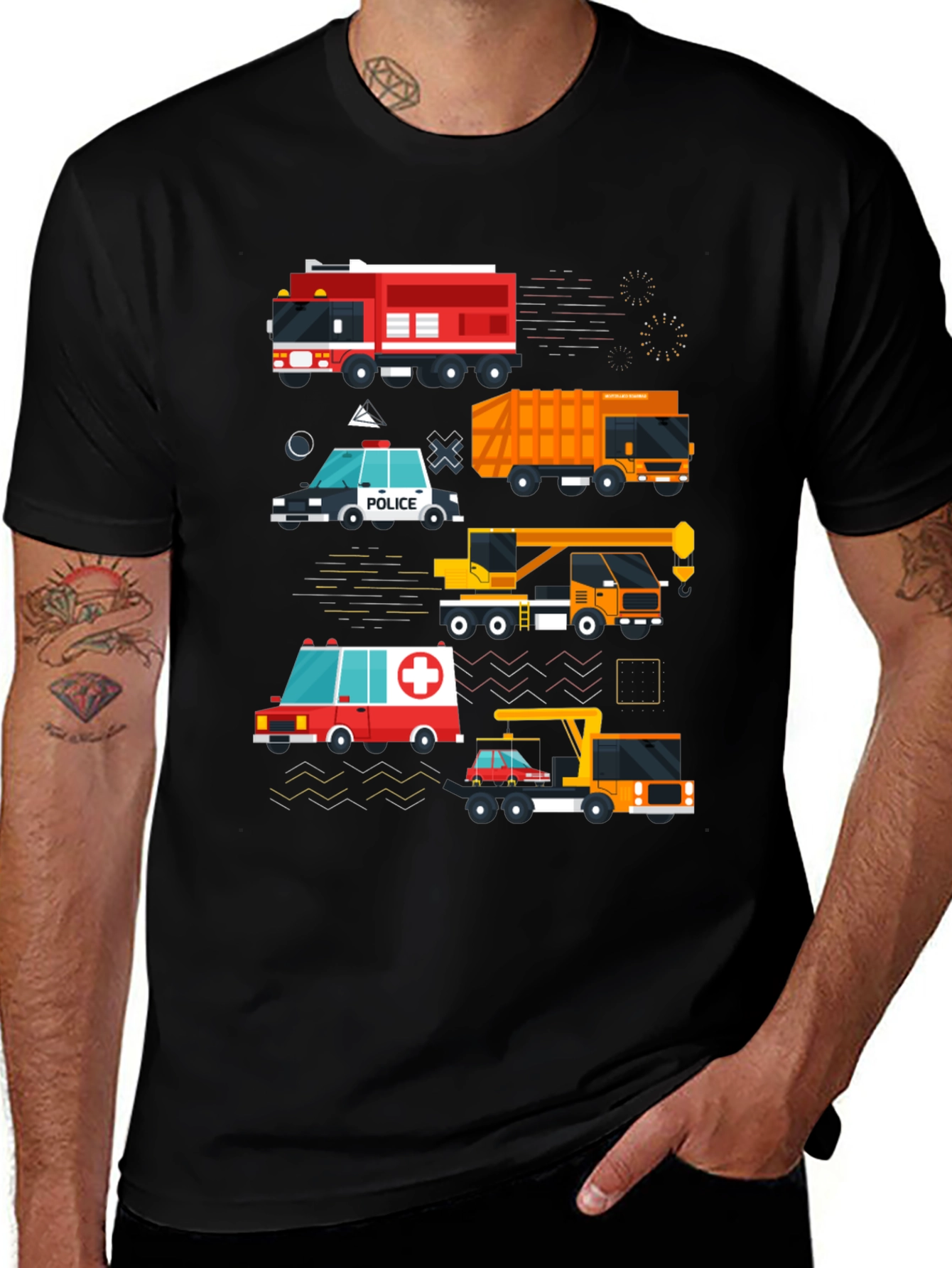 Cartoon Vehicle Graphic Tee - Black