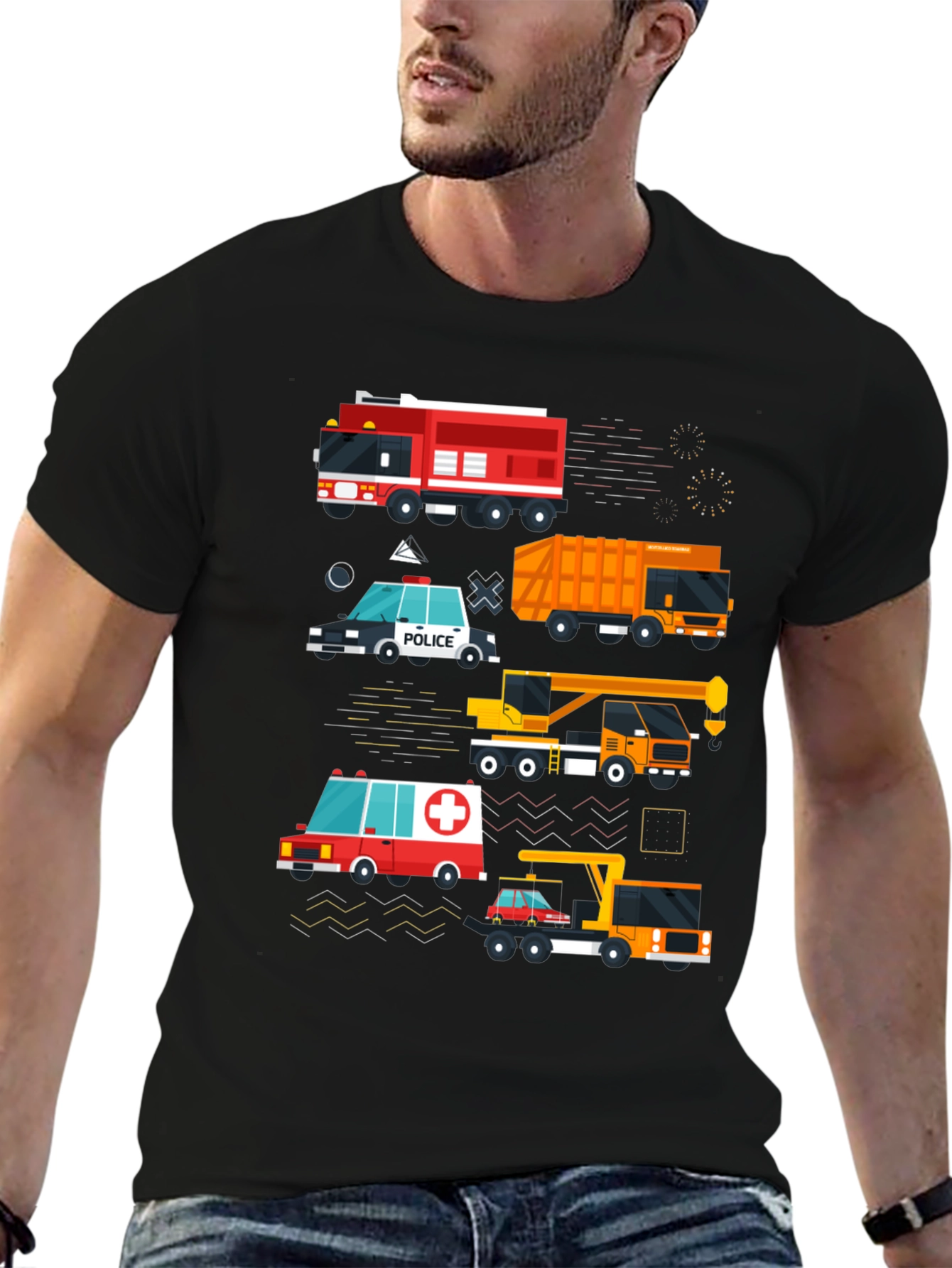 Cartoon Vehicle Graphic Tee - Black