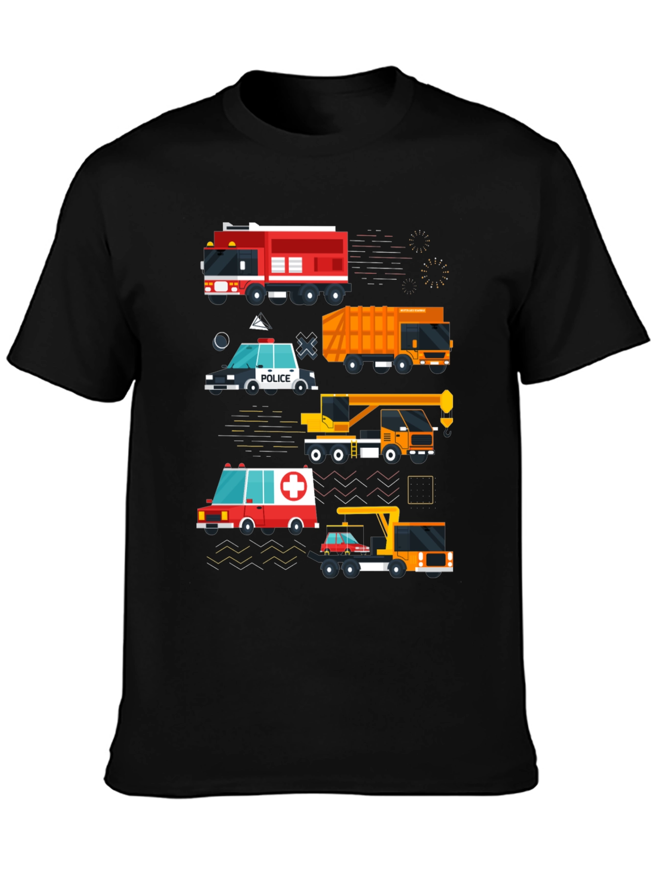Cartoon Vehicle Graphic Tee - Black