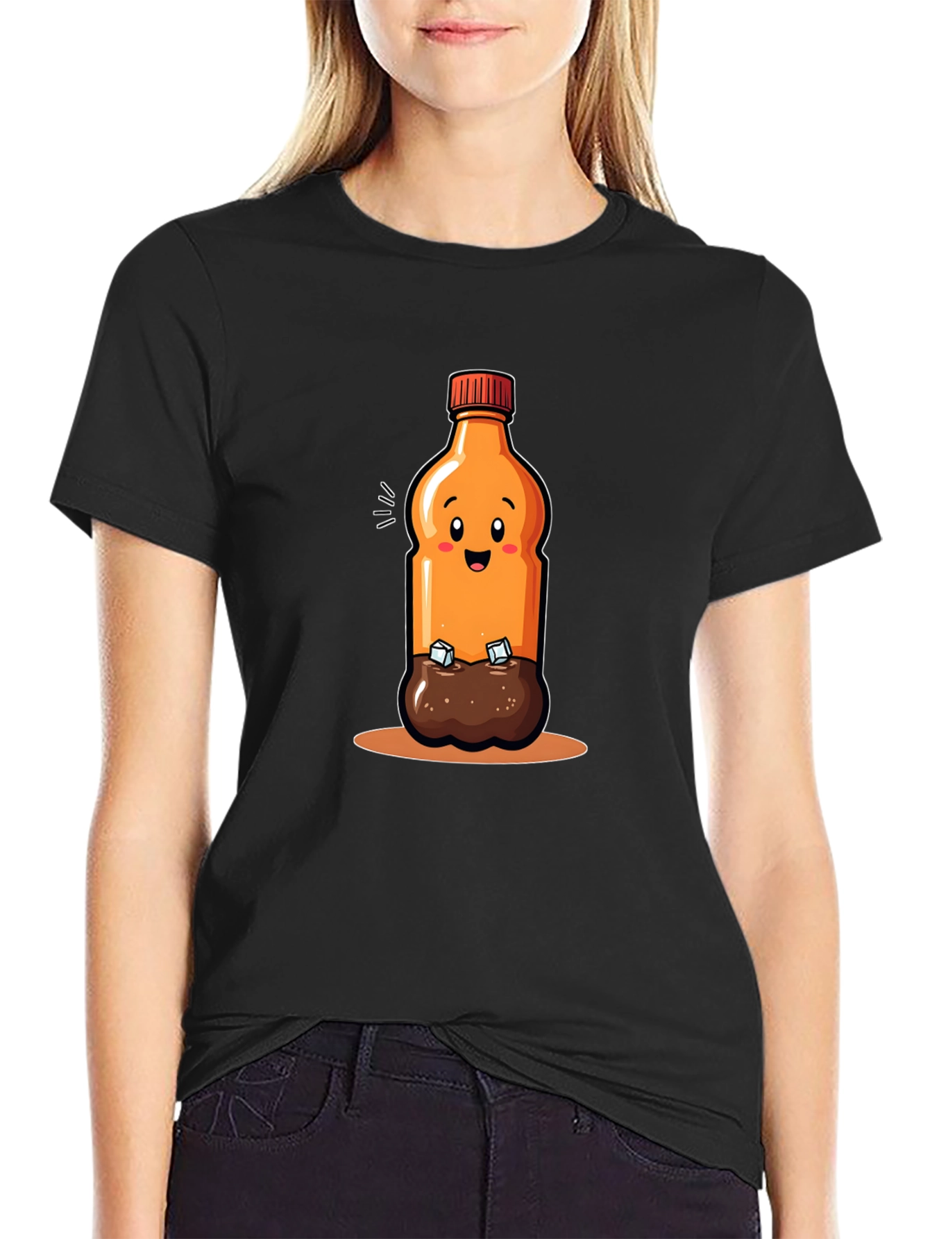 Cartoon Soda Bottle Black T-shirt