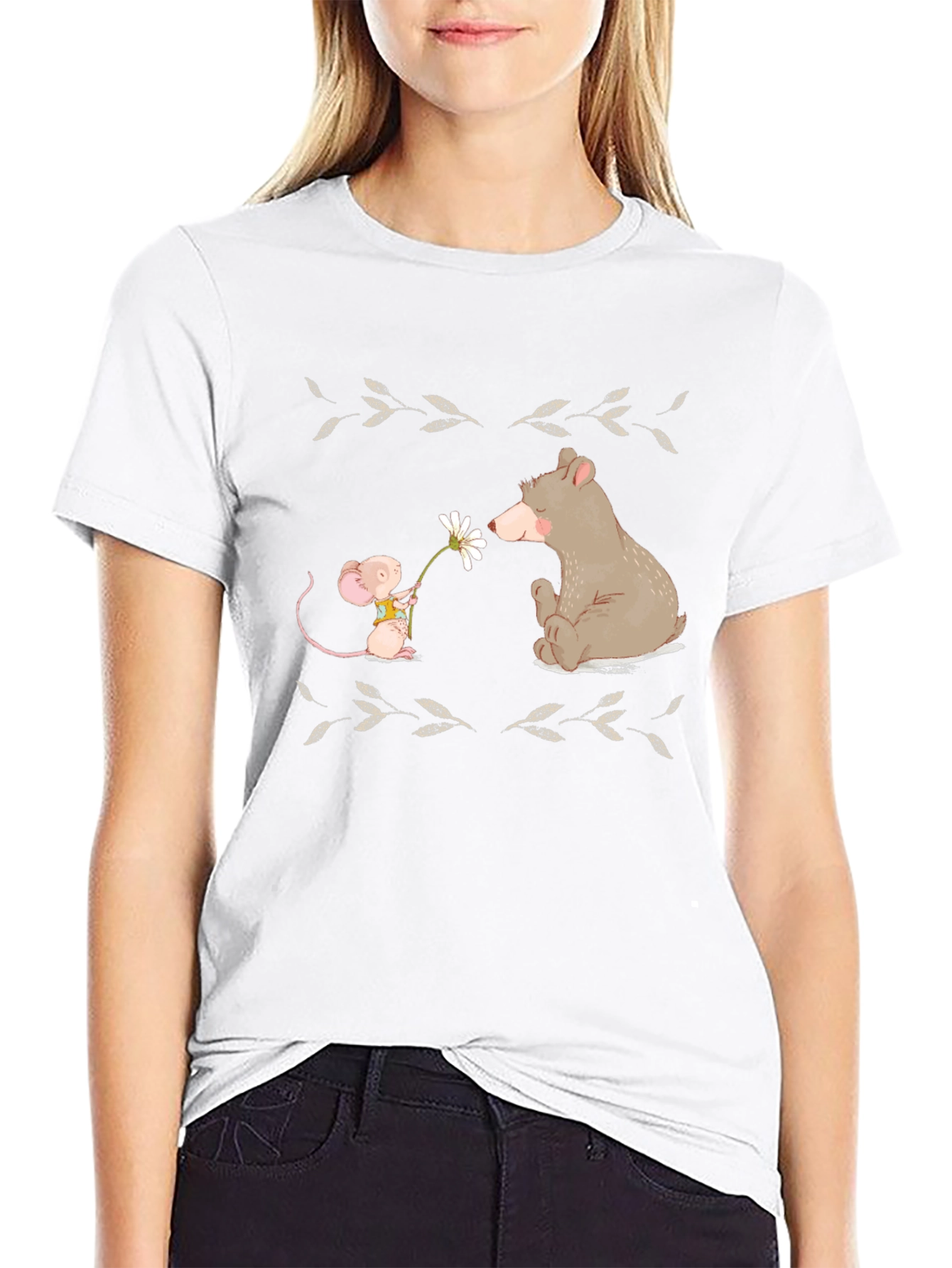 Cute Bear & Mouse T-Shirt -  Nature Illustration Tee