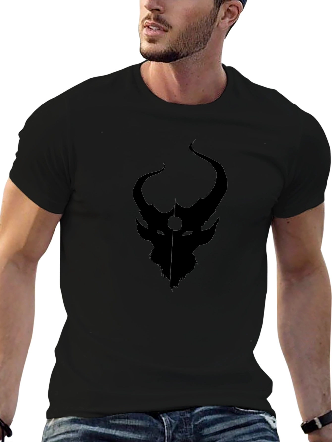 Dark Horned Creature Graphic Print T-Shirt