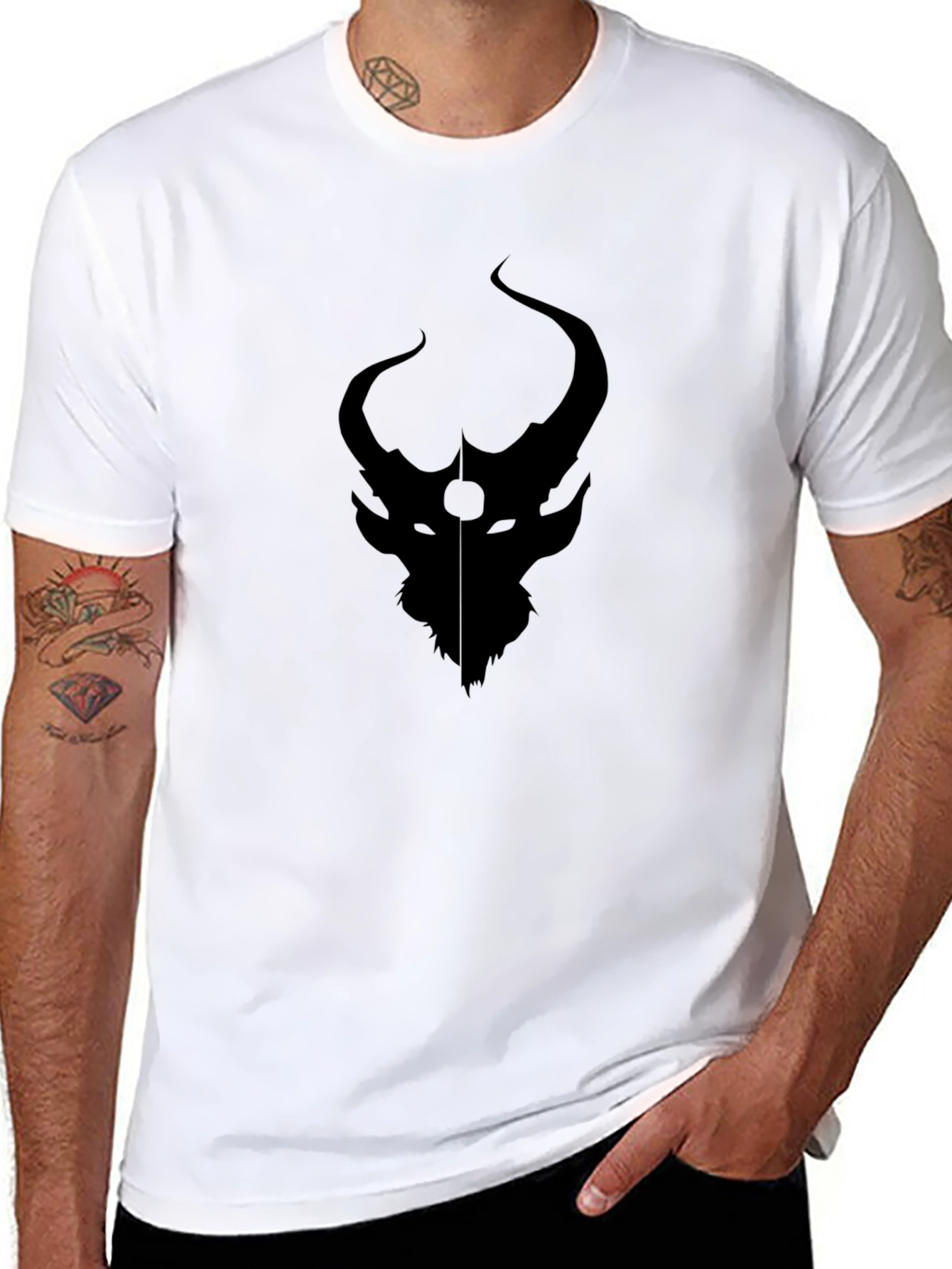 Dark Horned Creature Graphic Print T-Shirt
