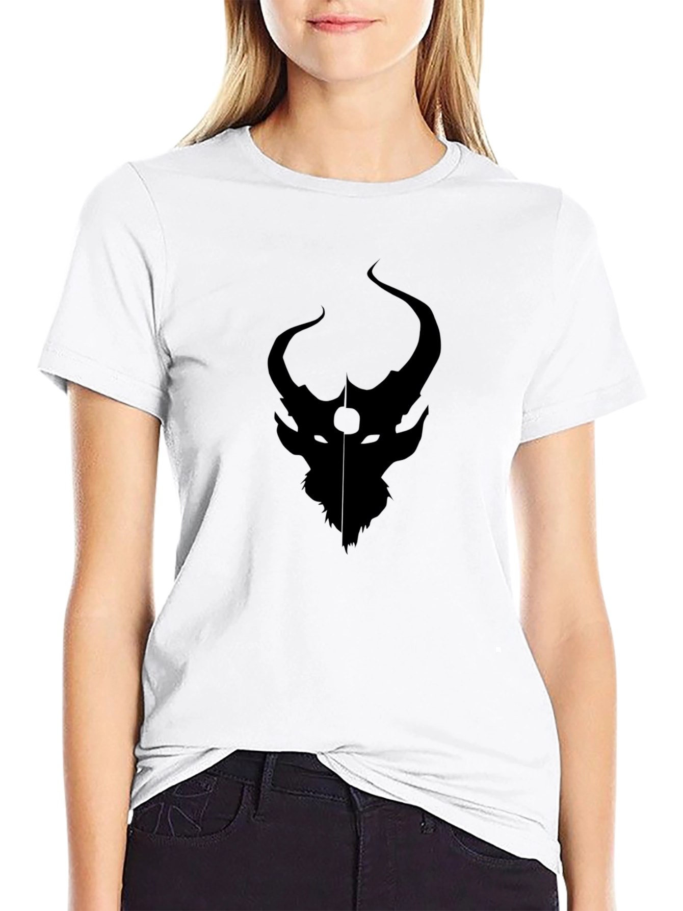 Dark Horned Creature Graphic Print T-Shirt